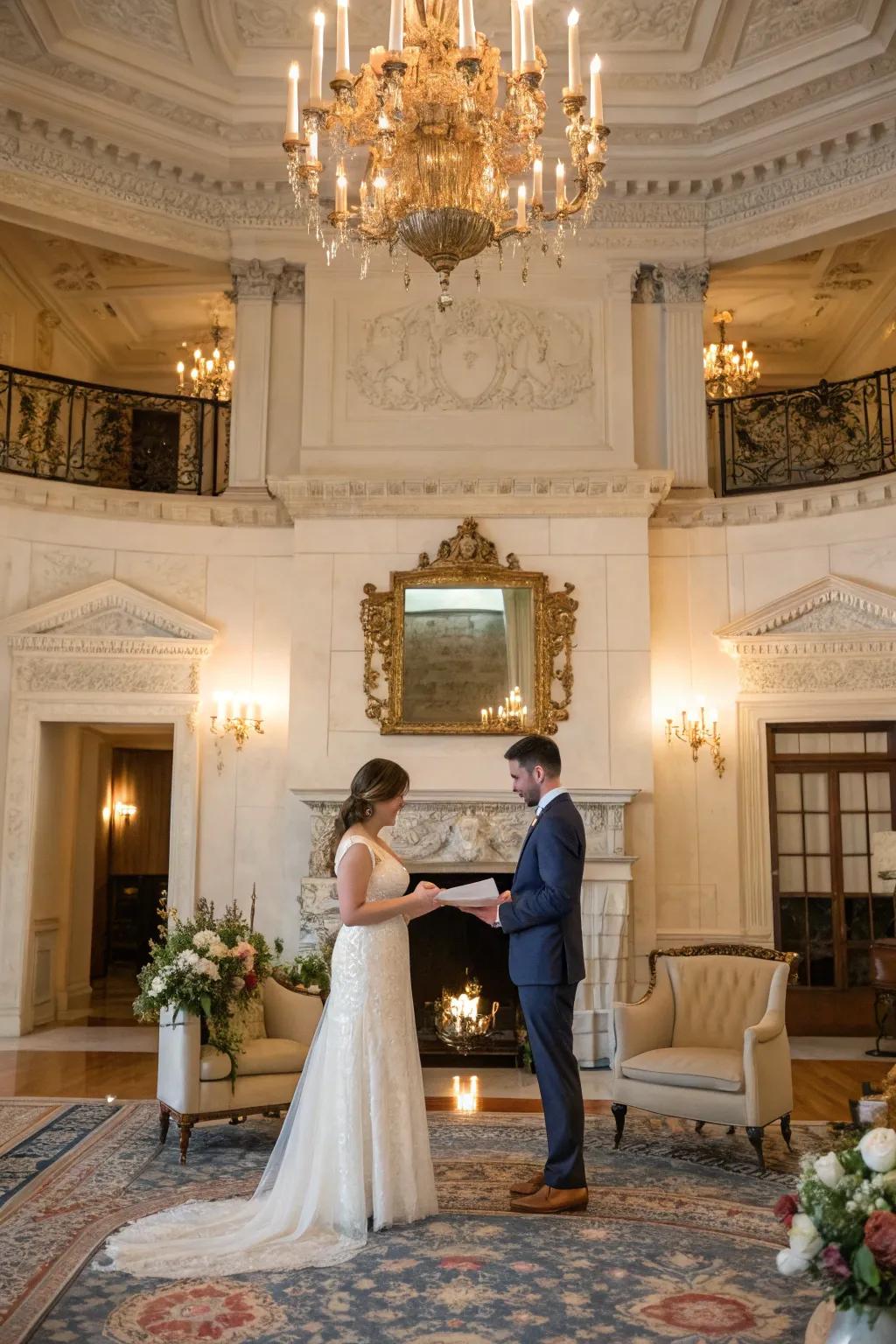 A vow renewal in a majestic historical venue.