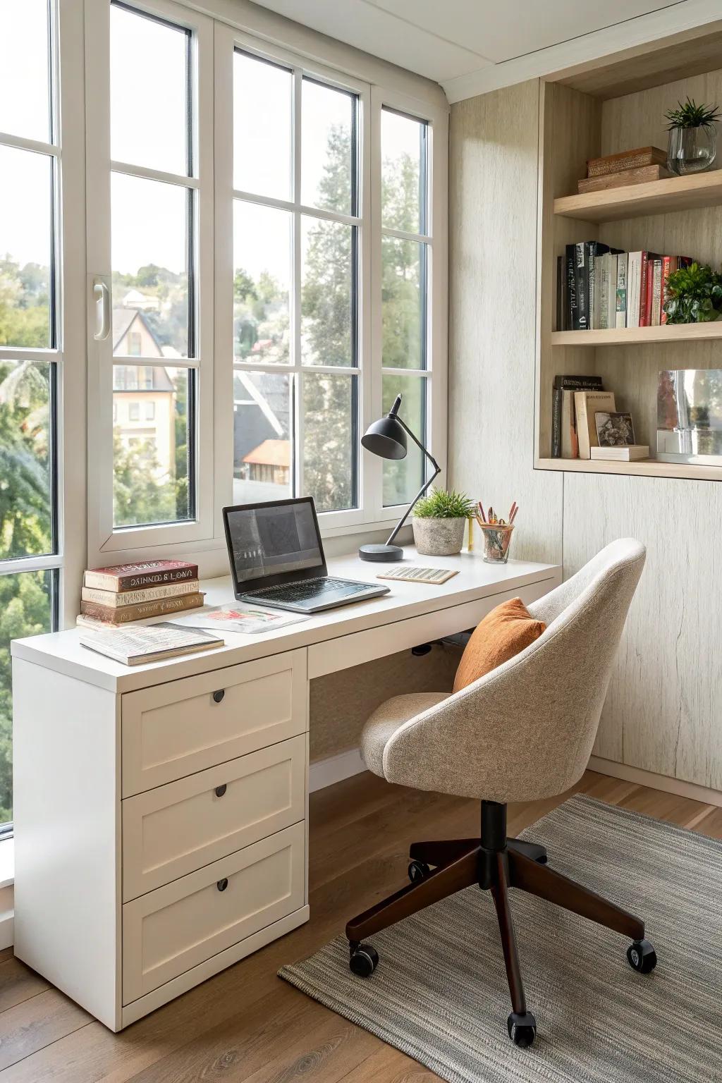 A functional home office corner with a sleek desk.