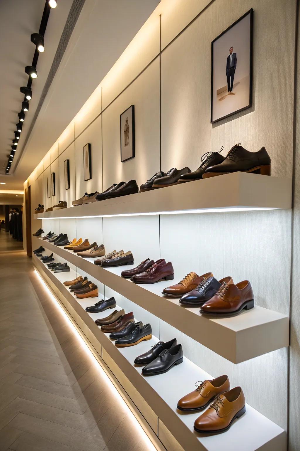 Create an artful shoe gallery with strategic shelving and lighting.