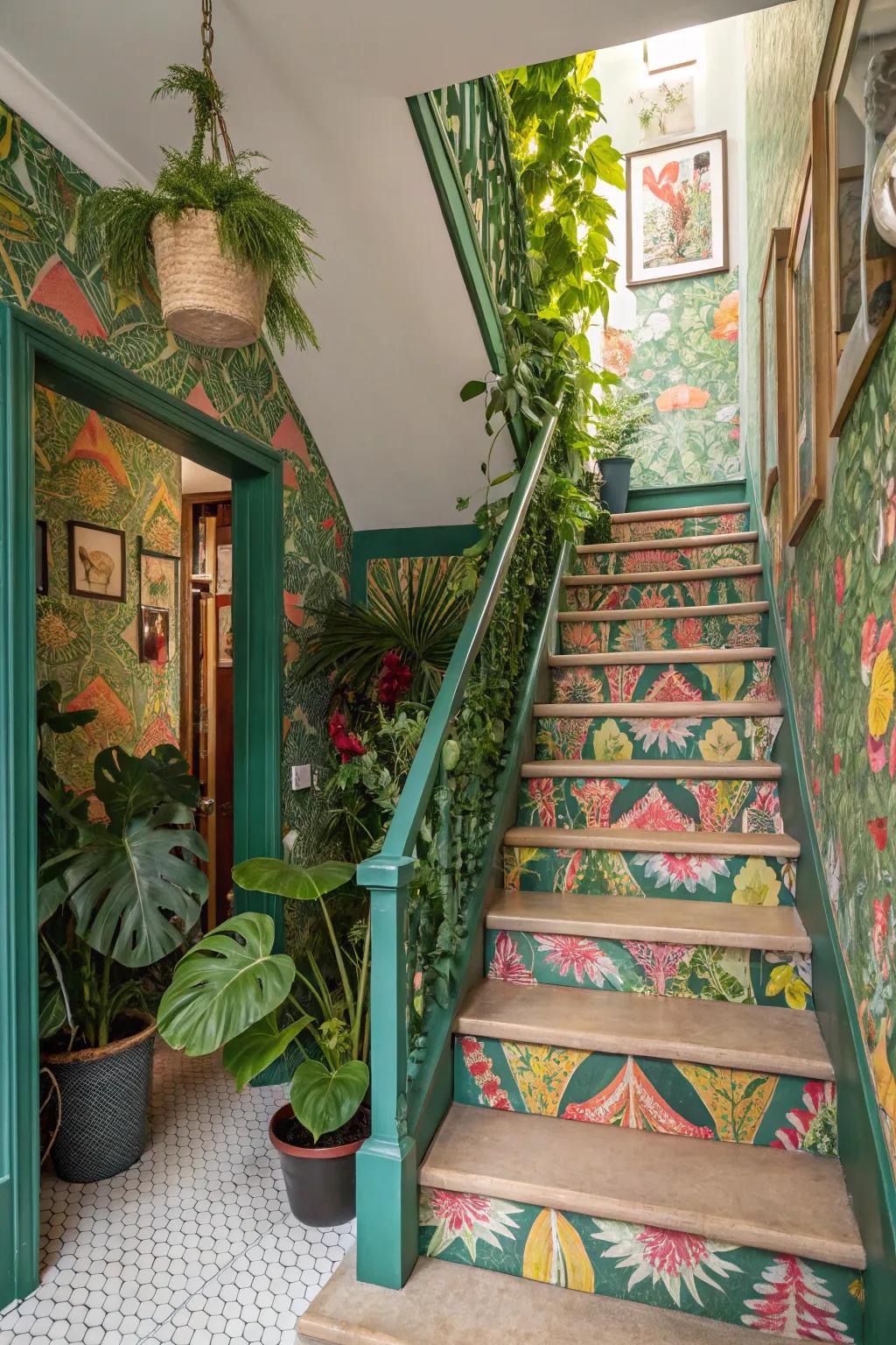 Tropical designs bring an exotic touch to staircases.