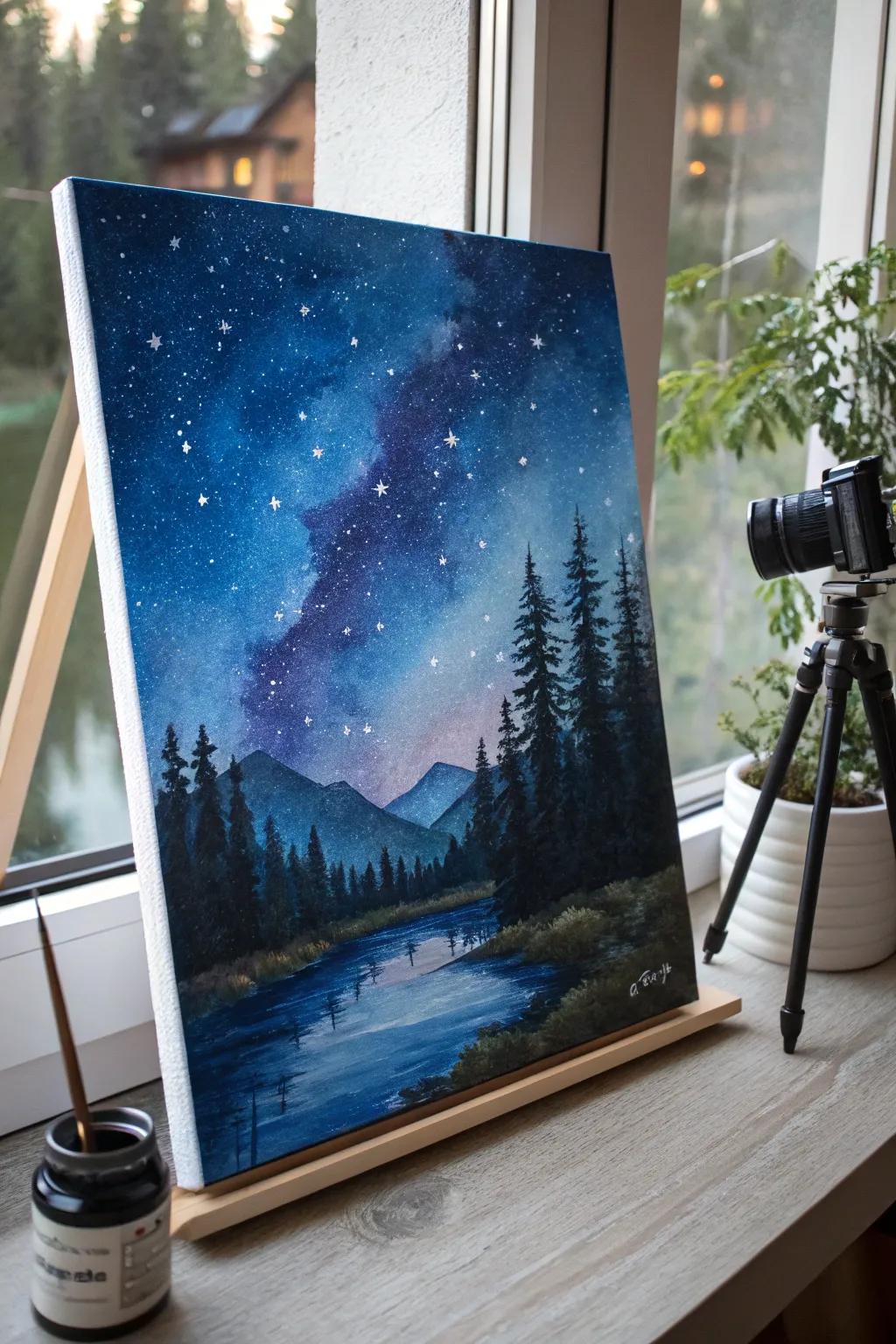 A mystical night sky brought to life with watercolor.