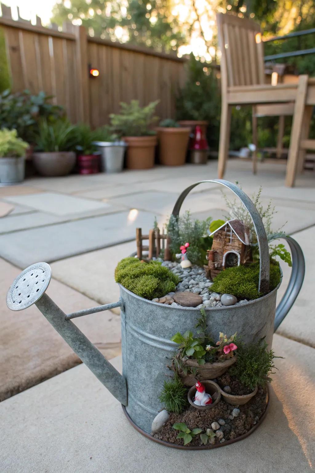 A miniature fairy garden brings whimsy to any patio.