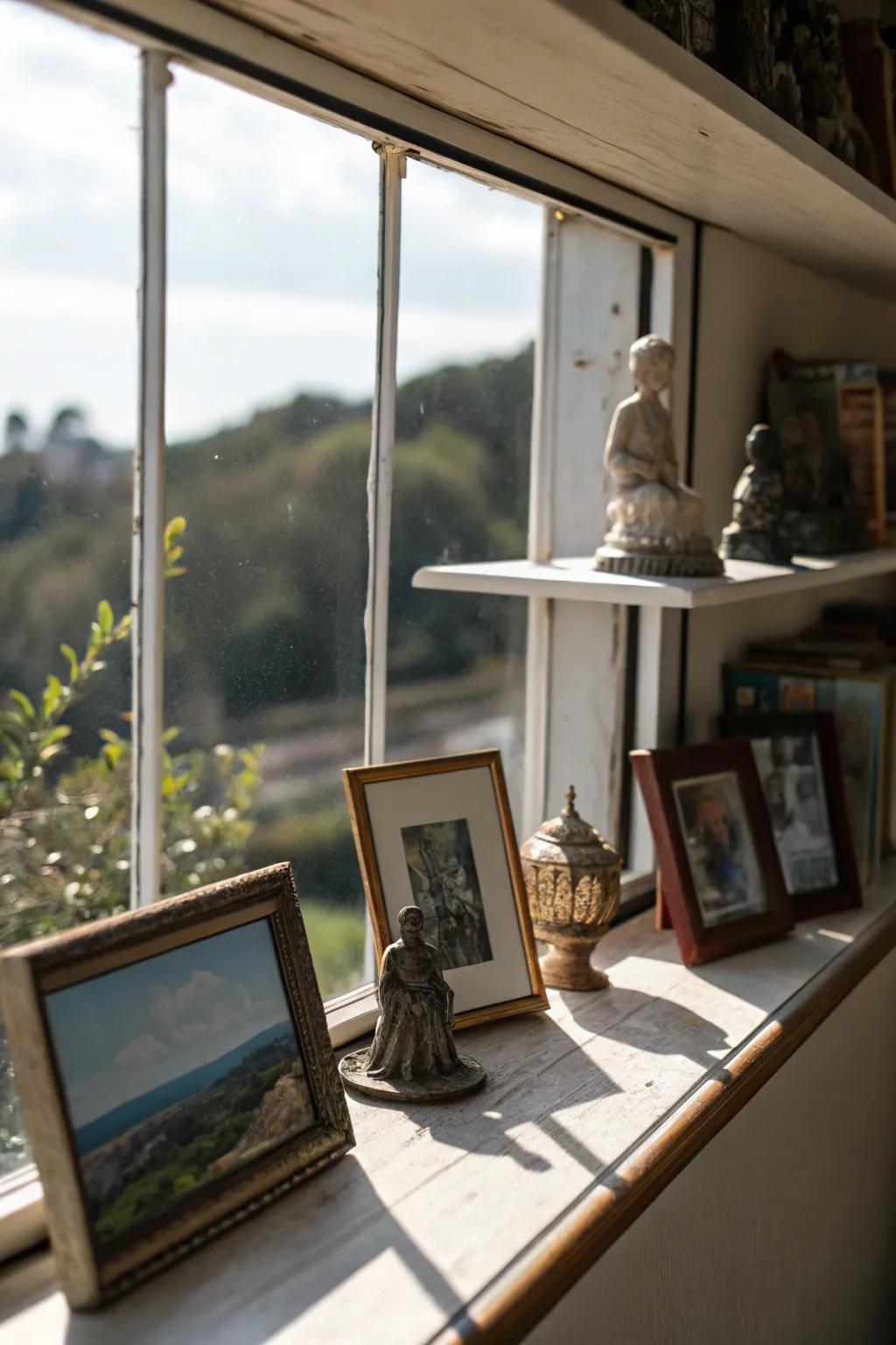 Turn your window shelf into a personal art gallery.