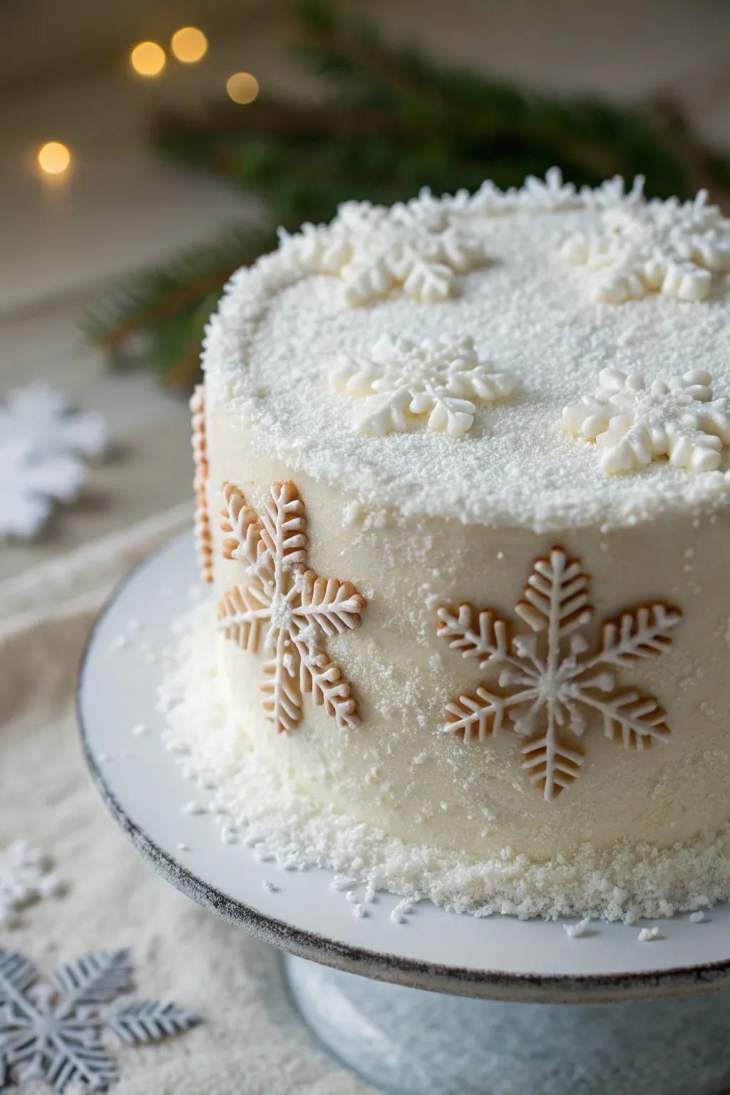 A winter-themed cake adds a festive touch to the celebration.