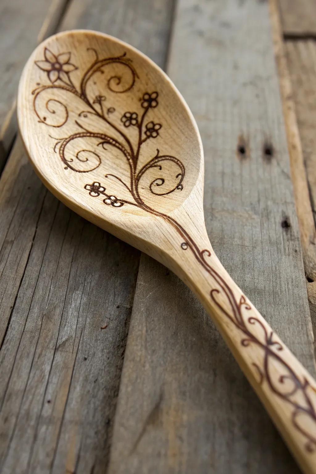 Elegance meets nature: A beautifully crafted spoon with a vine motif.