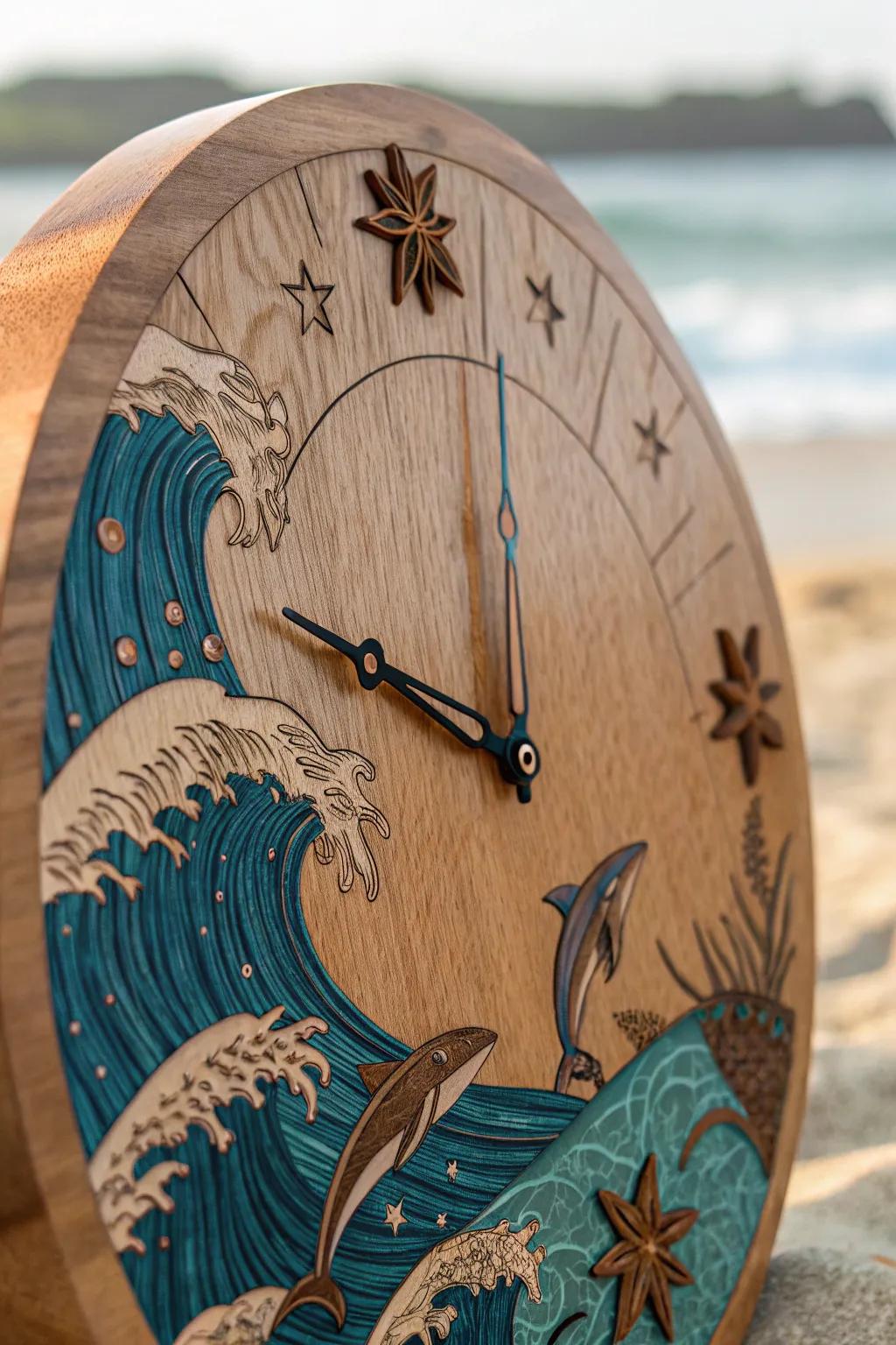 Dive into serenity every hour with this ocean-inspired wood burning clock.