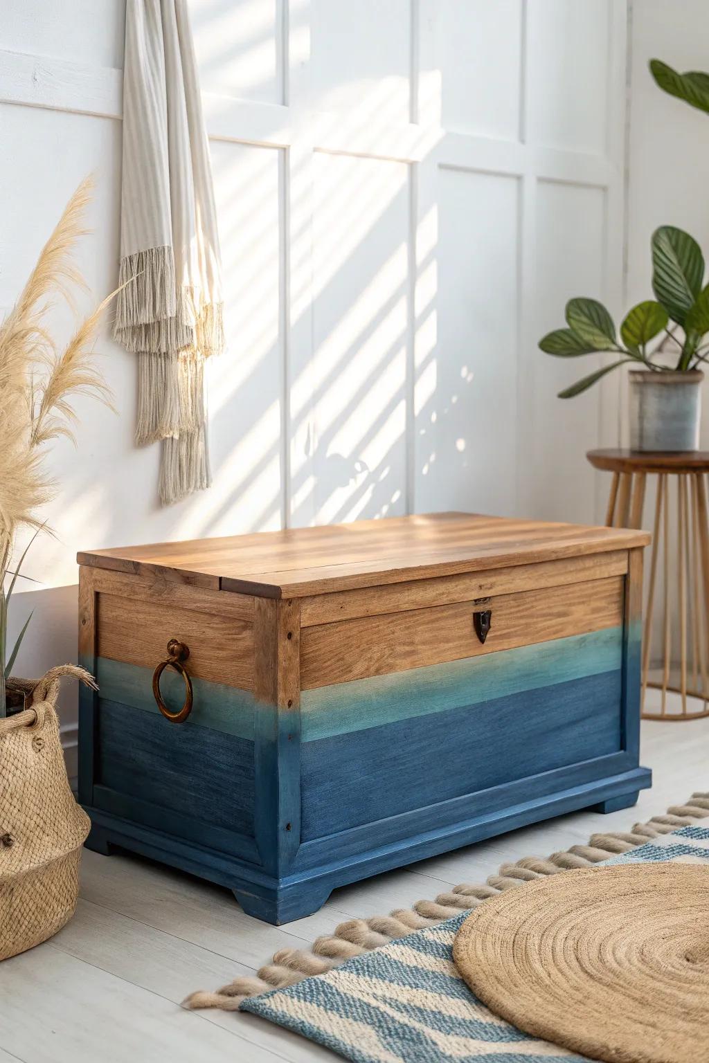 Bring a piece of the sky into your home with this stunning ombre wooden chest.