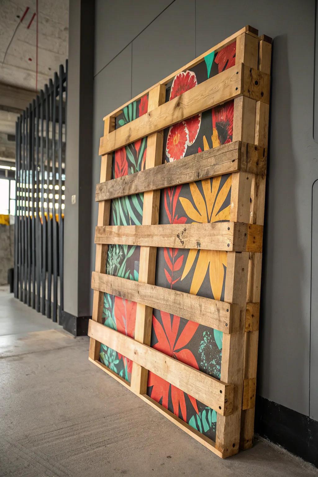 Transform your space with rustic elegance: A wooden pallet as your canvas for unique wall art.