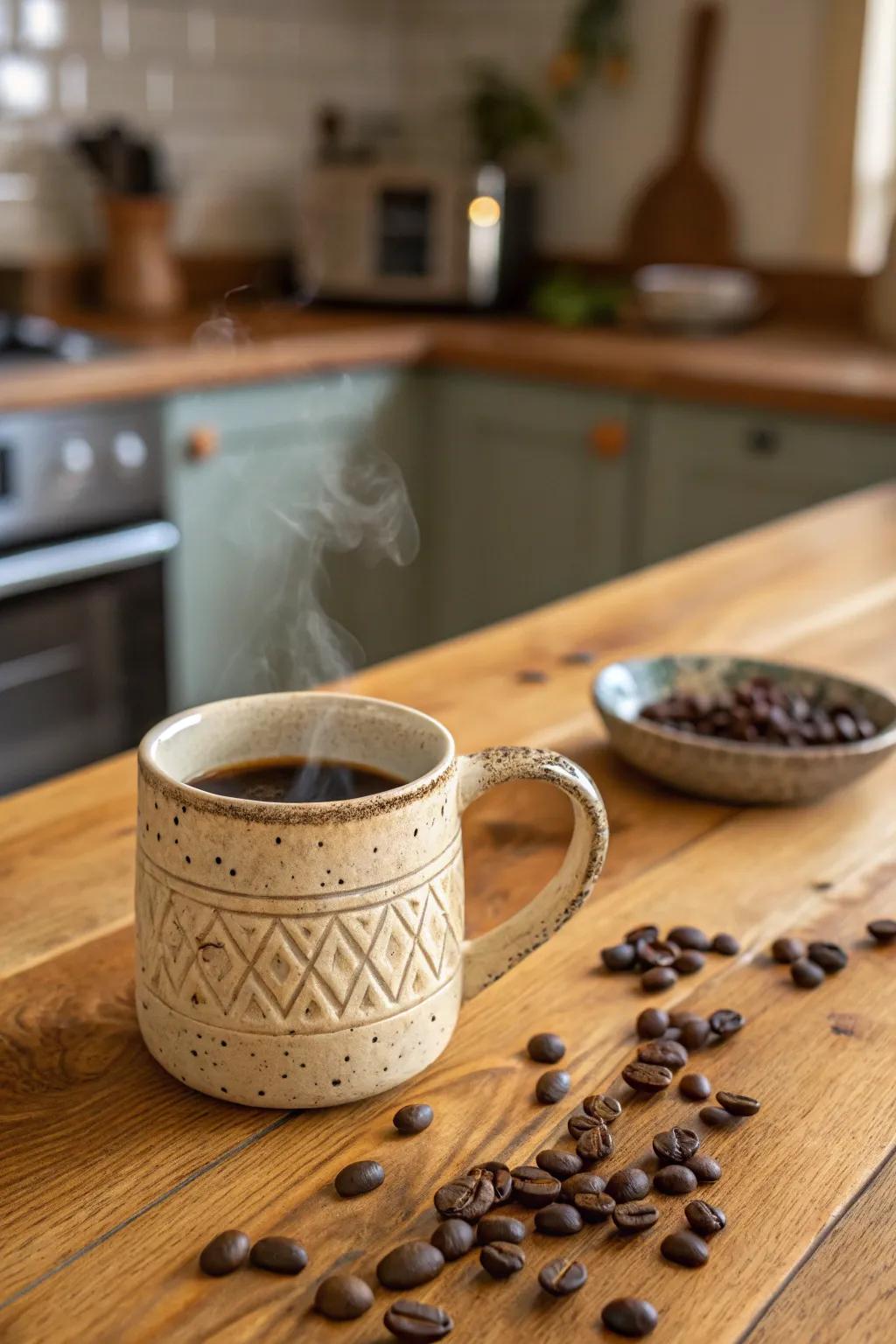 Enjoy your favorite brew in a stylish ceramic coffee mug.