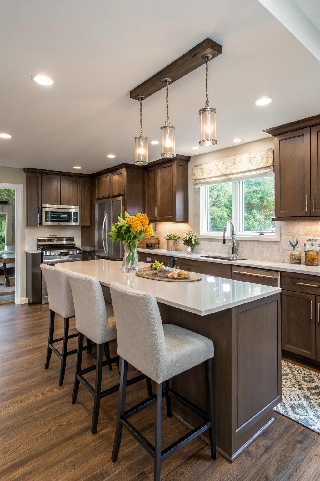 A peninsula can extend your counter space and create a cozy dining nook.