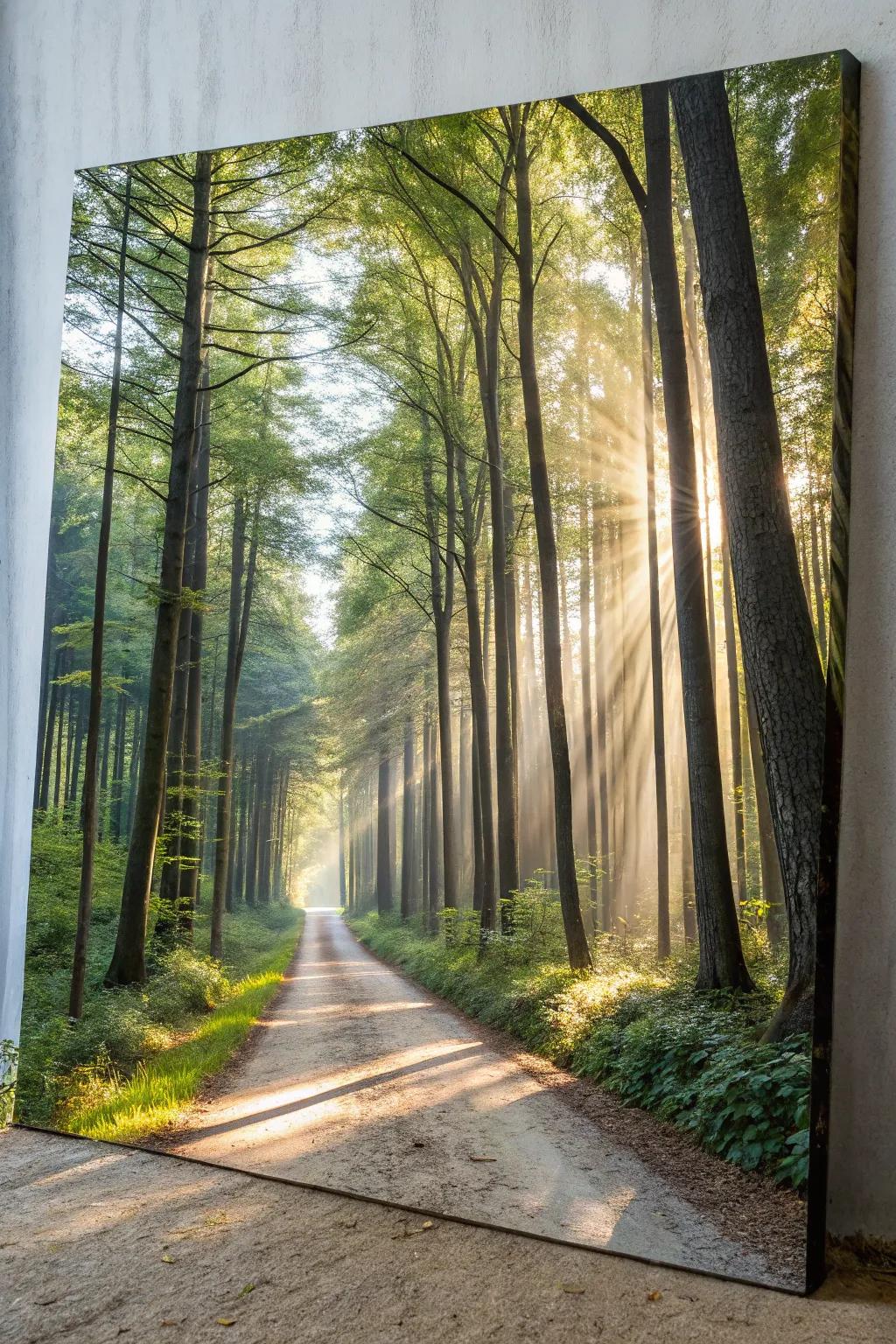 Step into serenity with this minimalist forest pathway painting—a touch of nature's calm for your home.