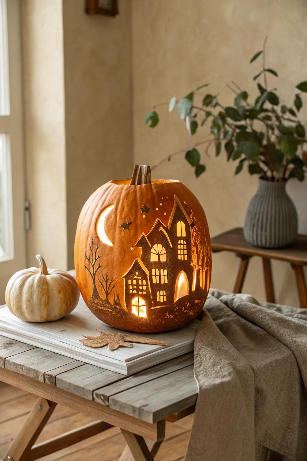 Elevate your autumn decor with a hauntingly beautiful pumpkin carving.
