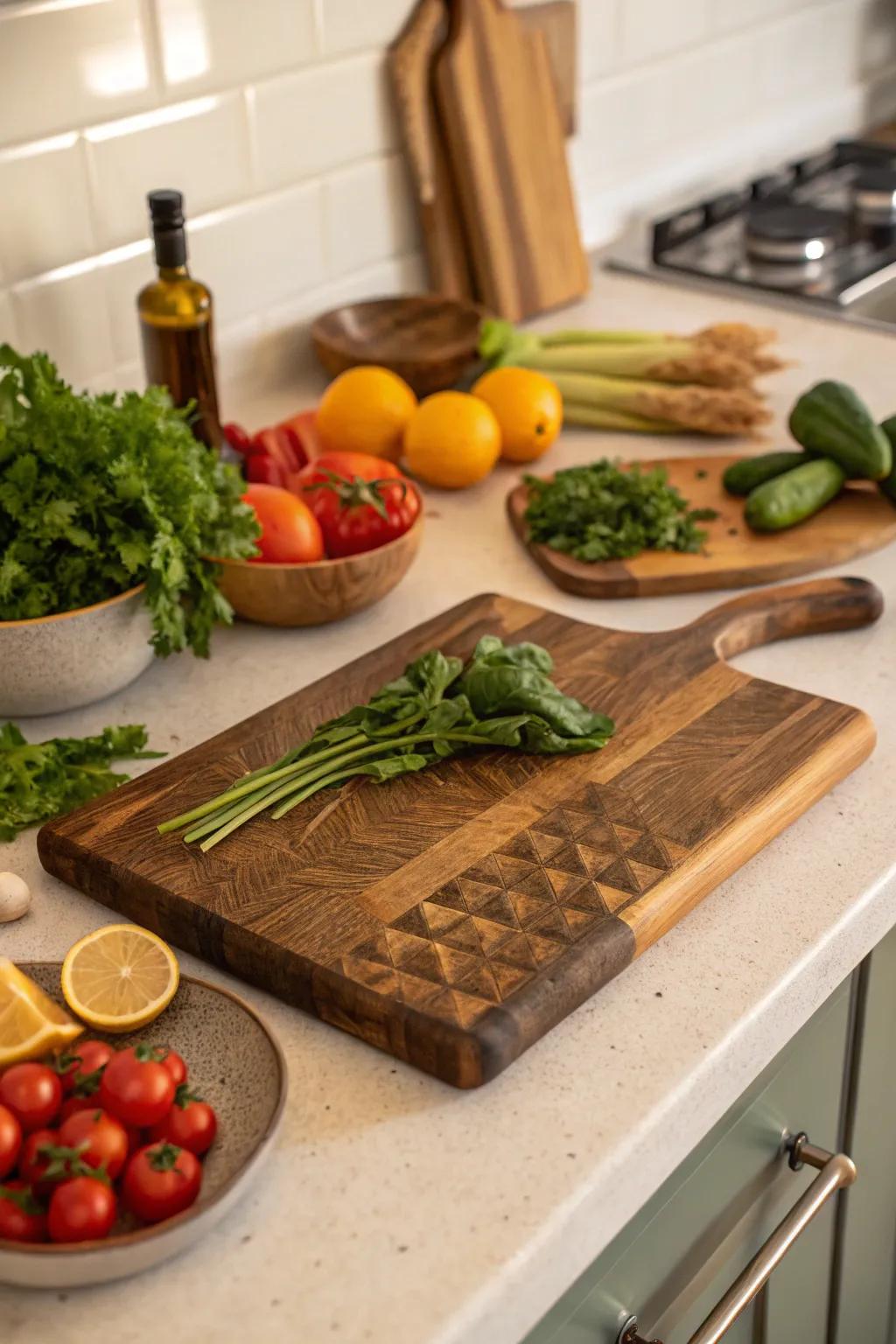 A handcrafted cutting board is a kitchen essential with a touch of artistry.