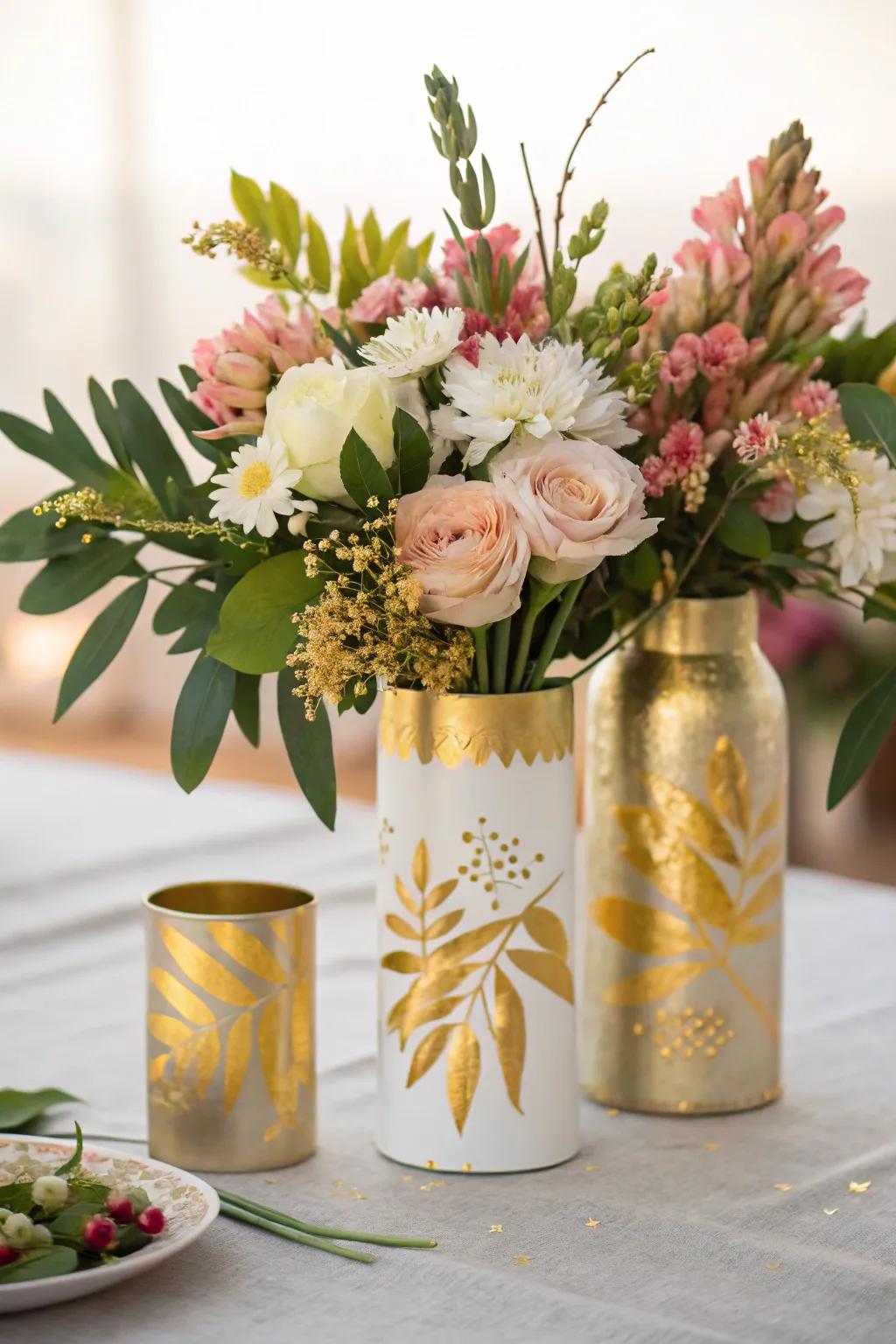 Gold accents in floral arrangements add elegance to the celebration.