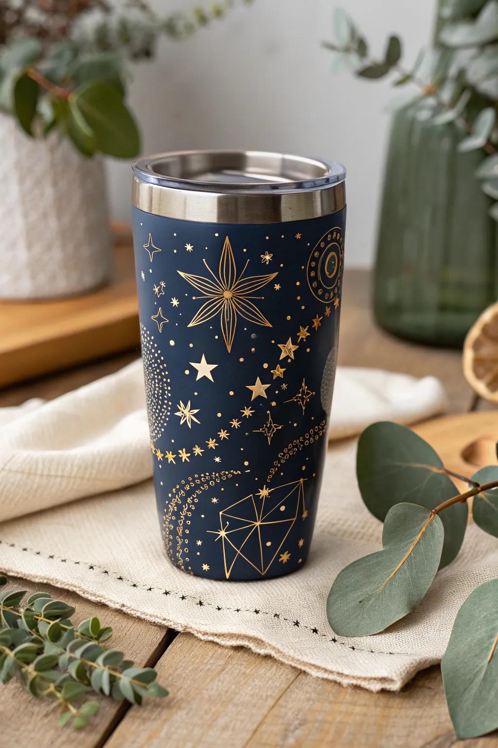 Dream under the stars with this enchanting tumbler design, perfect for those who find beauty in the night sky.