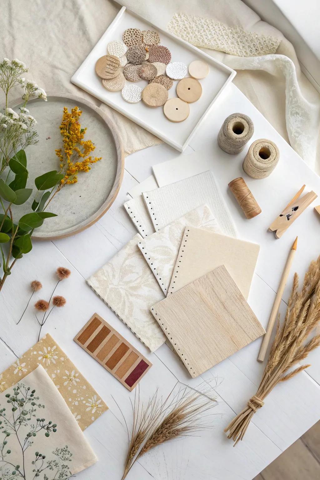 Unleash creativity with a stunning mixed media collage that embraces the beauty of simplicity and natural materials.