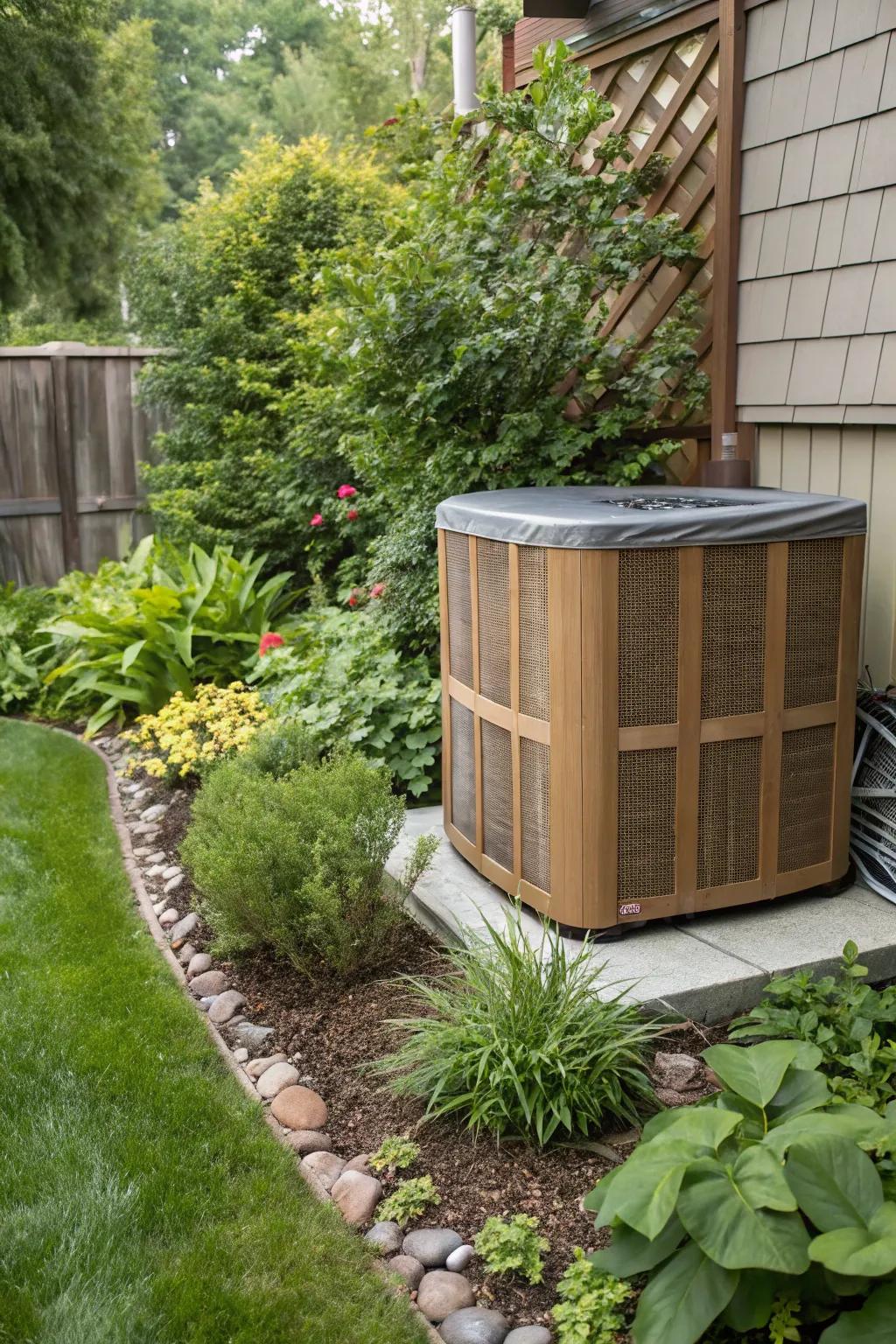 Natural integration helps your AC unit disappear into the landscape.