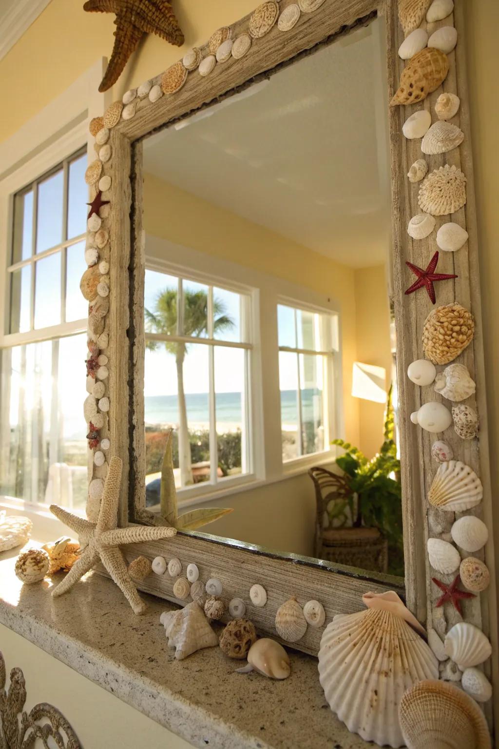 Bring the beach home with a seashell mirror.