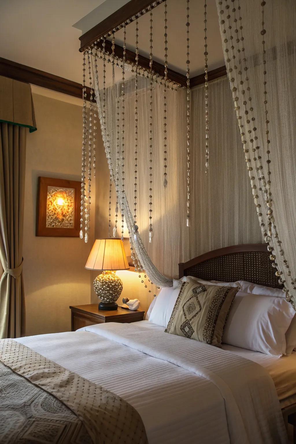 Beaded accessories bringing a touch of African elegance to a bedroom.