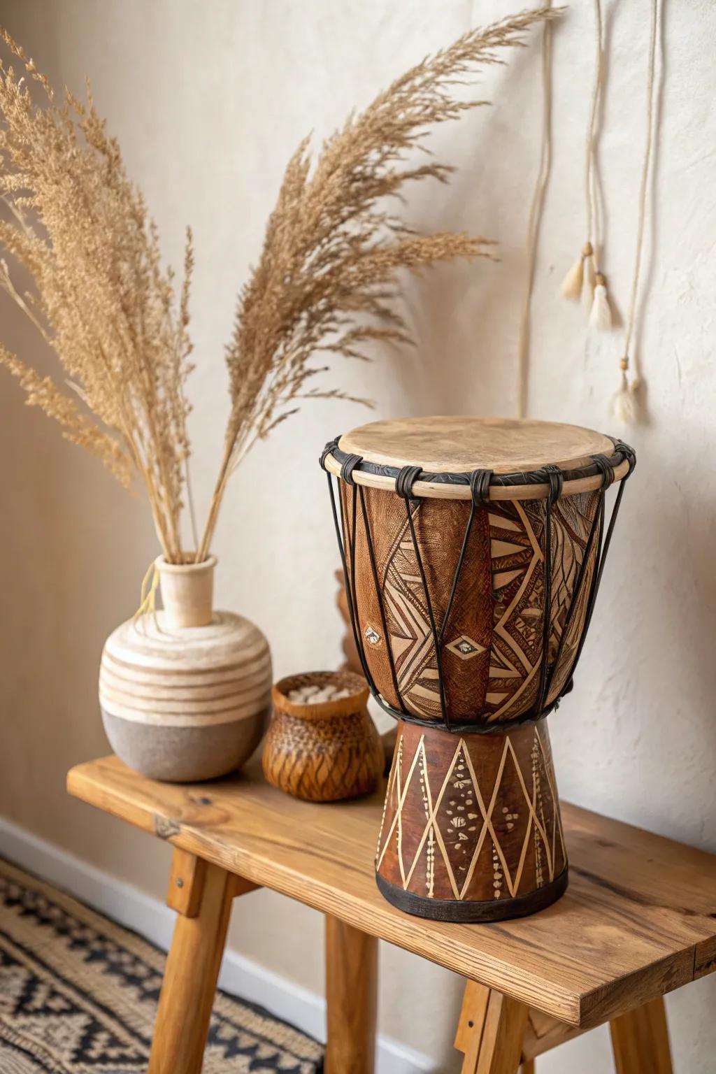 Embrace the rhythm of African craftsmanship with this stunning mini Djembe drum, perfect for adding soulful beats to any minimalist space.