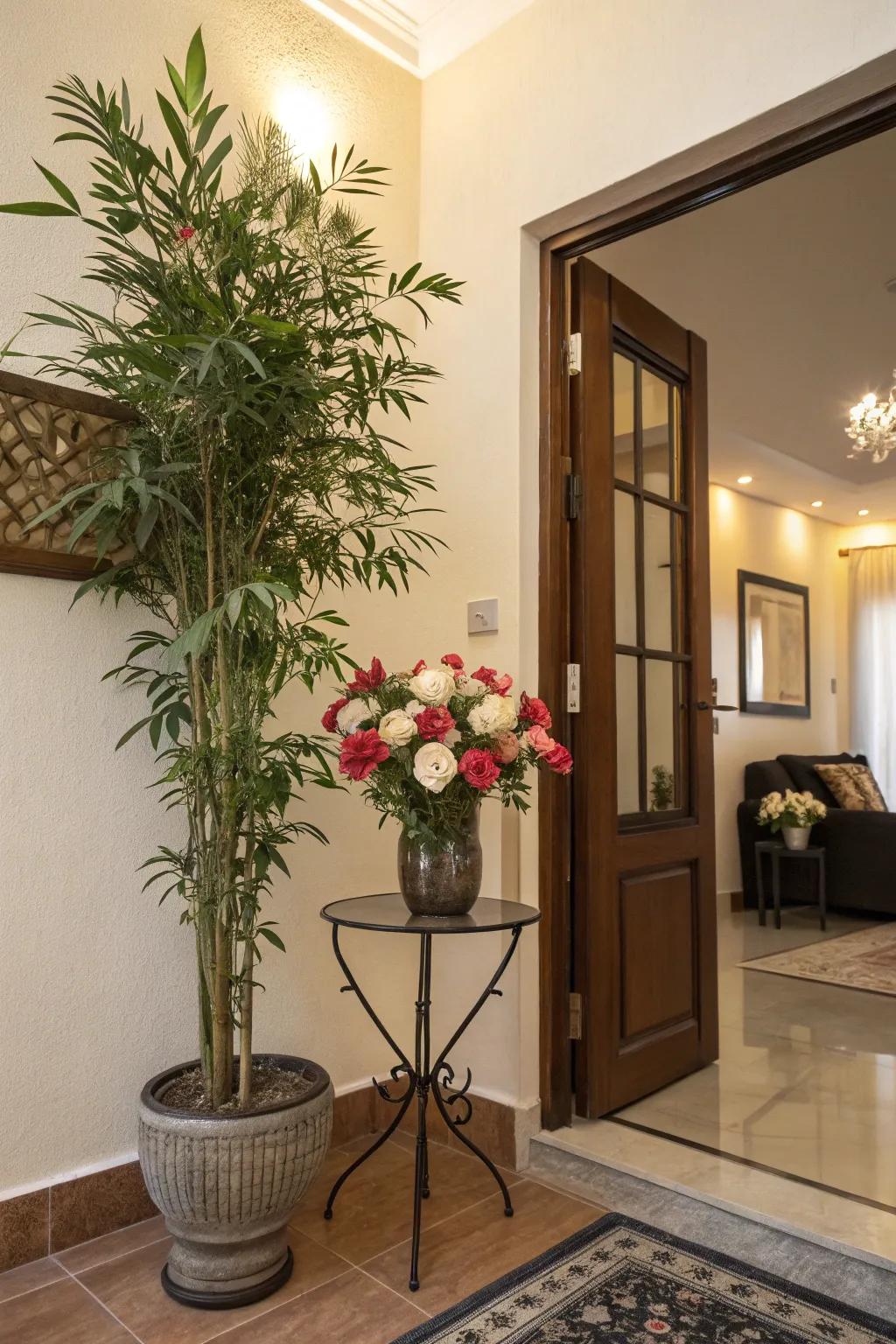 Greenery adds a fresh and inviting vibe to entryways.