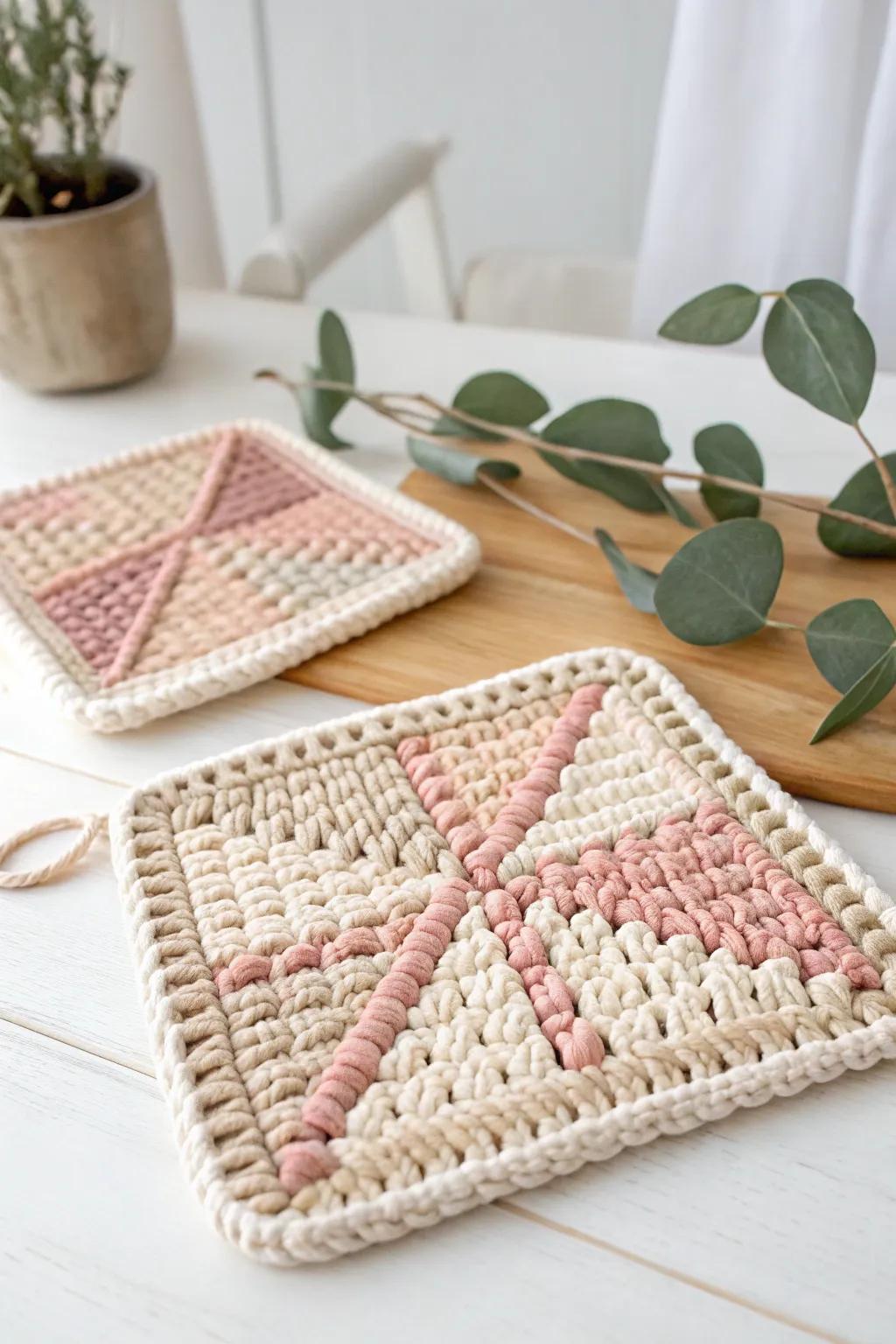 Embrace the simplicity and elegance of handcrafted beauty with this minimalist woven potholder.