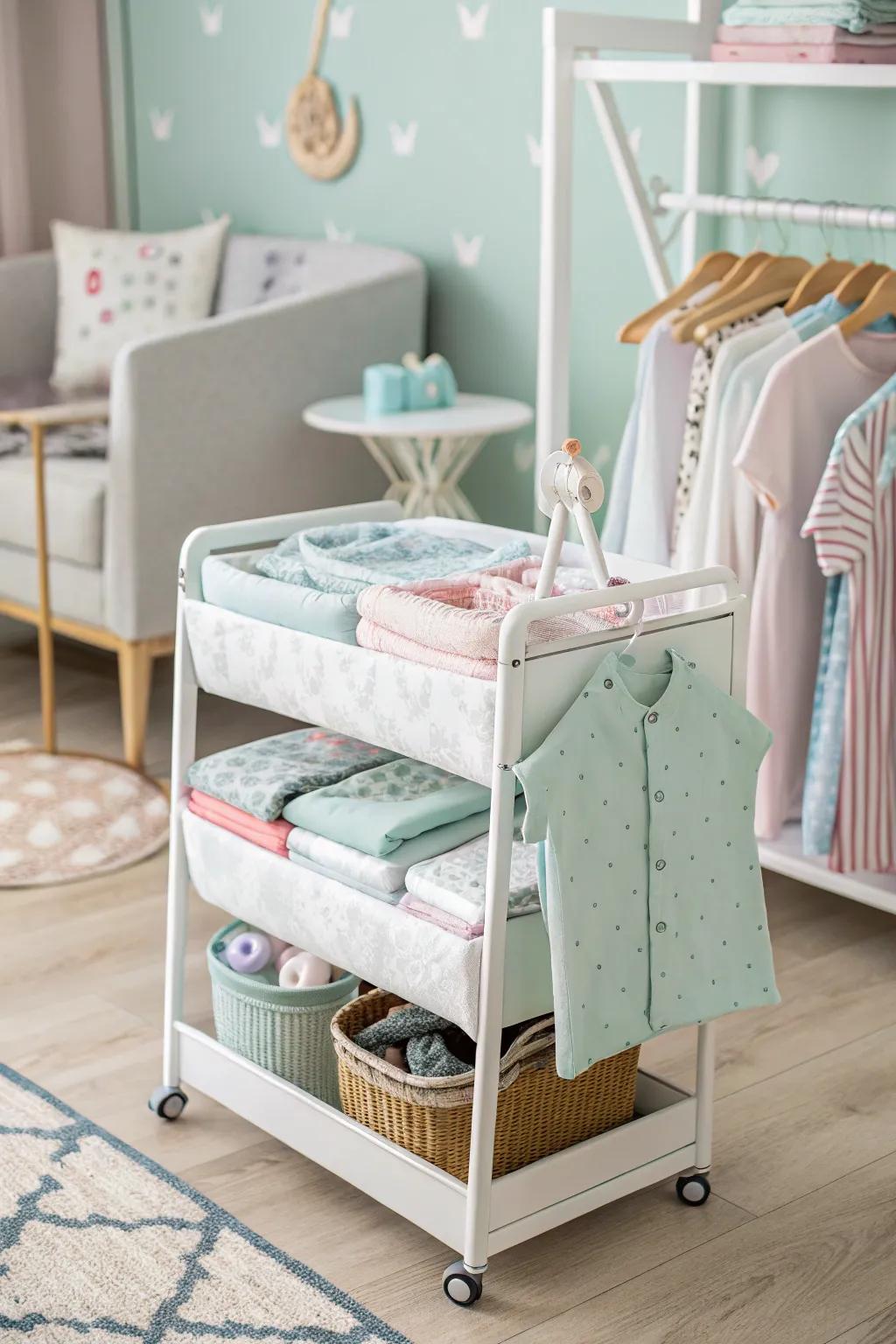 A charming and efficient mobile wardrobe for baby.