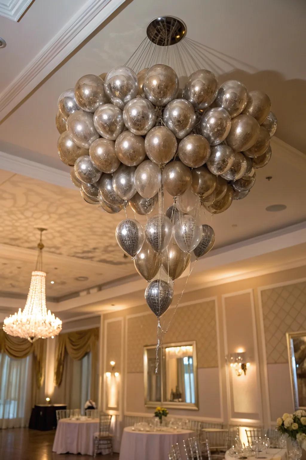 A chic balloon chandelier adding elegance to the room.