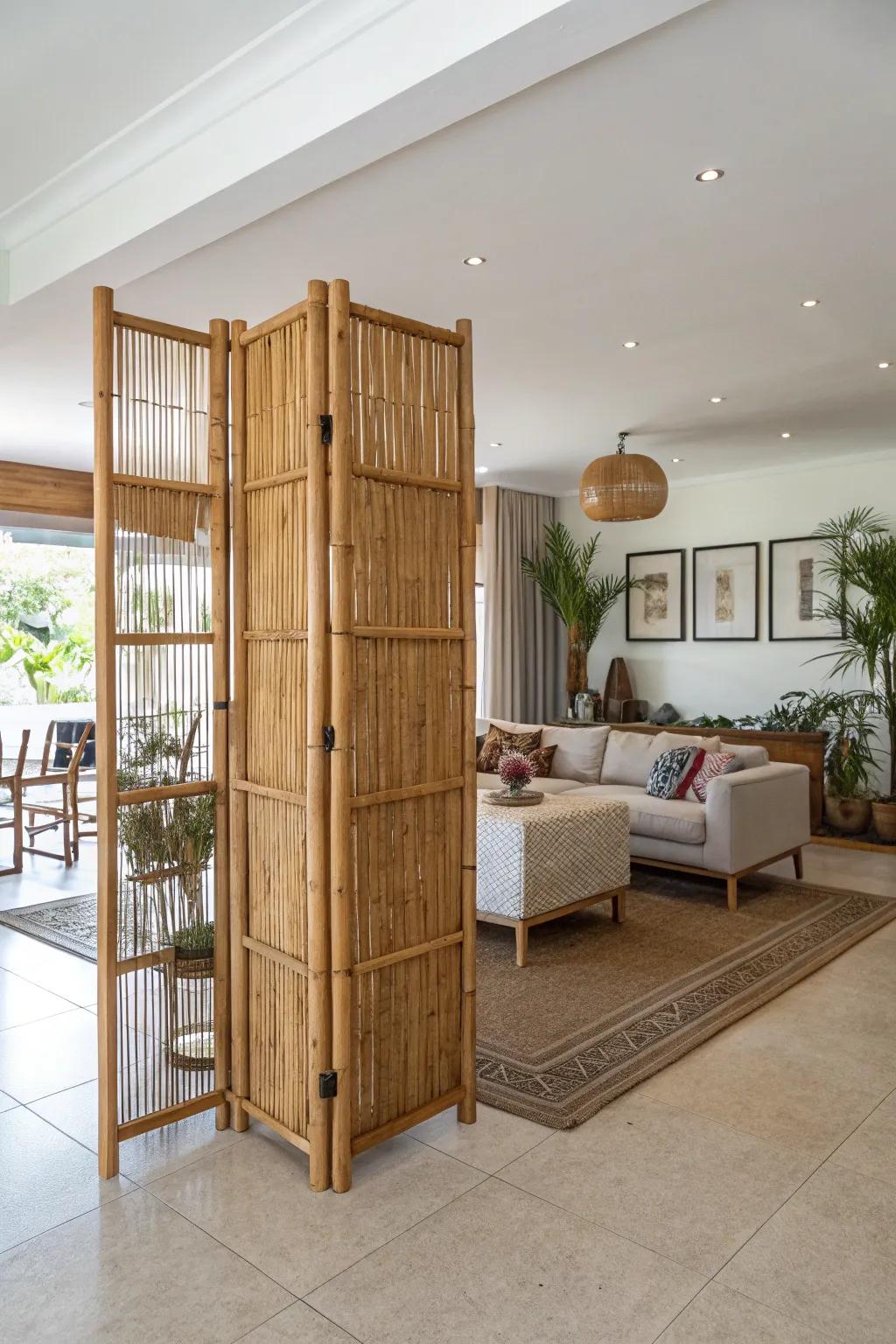 Bamboo room dividers offer privacy and style in open spaces.