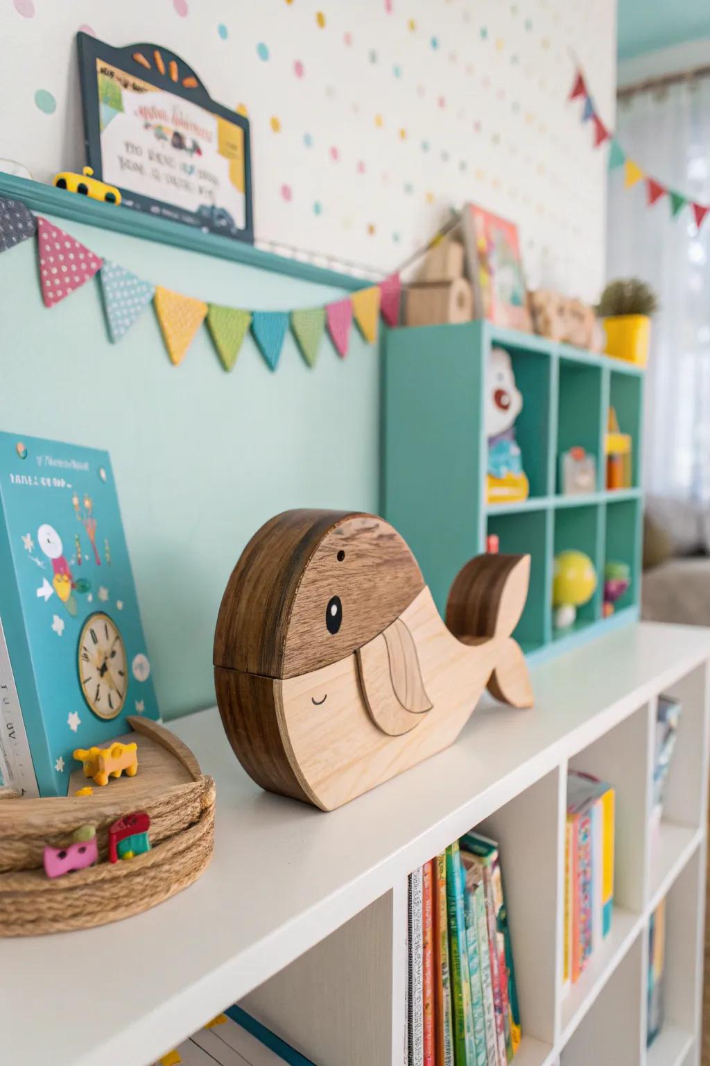 A fish-shaped bandsaw box perfect for adding whimsy to a child's room.