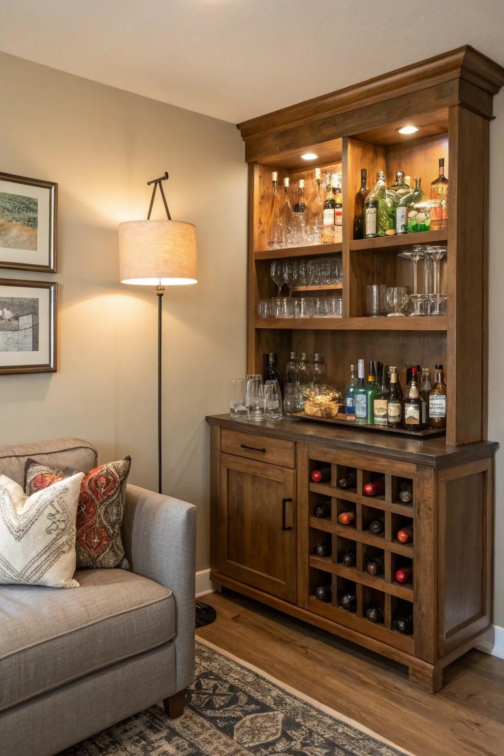 Turn unused corners into stylish bar areas.