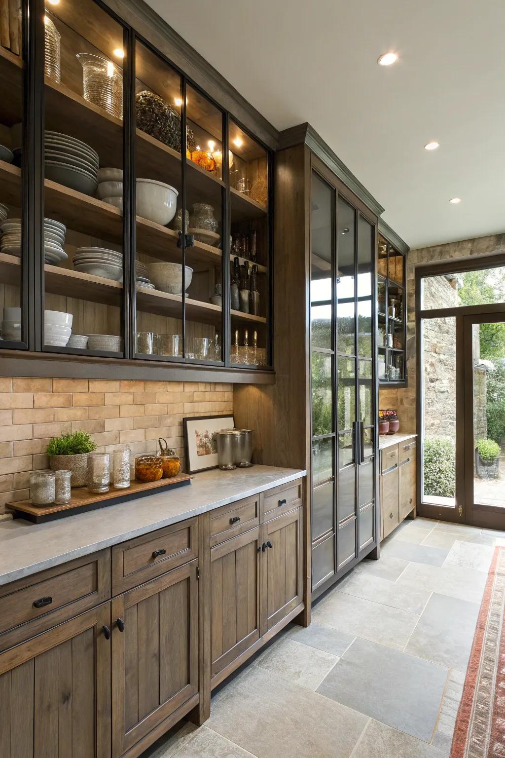 Utilizing vertical space enhances storage and height in a basement kitchen.