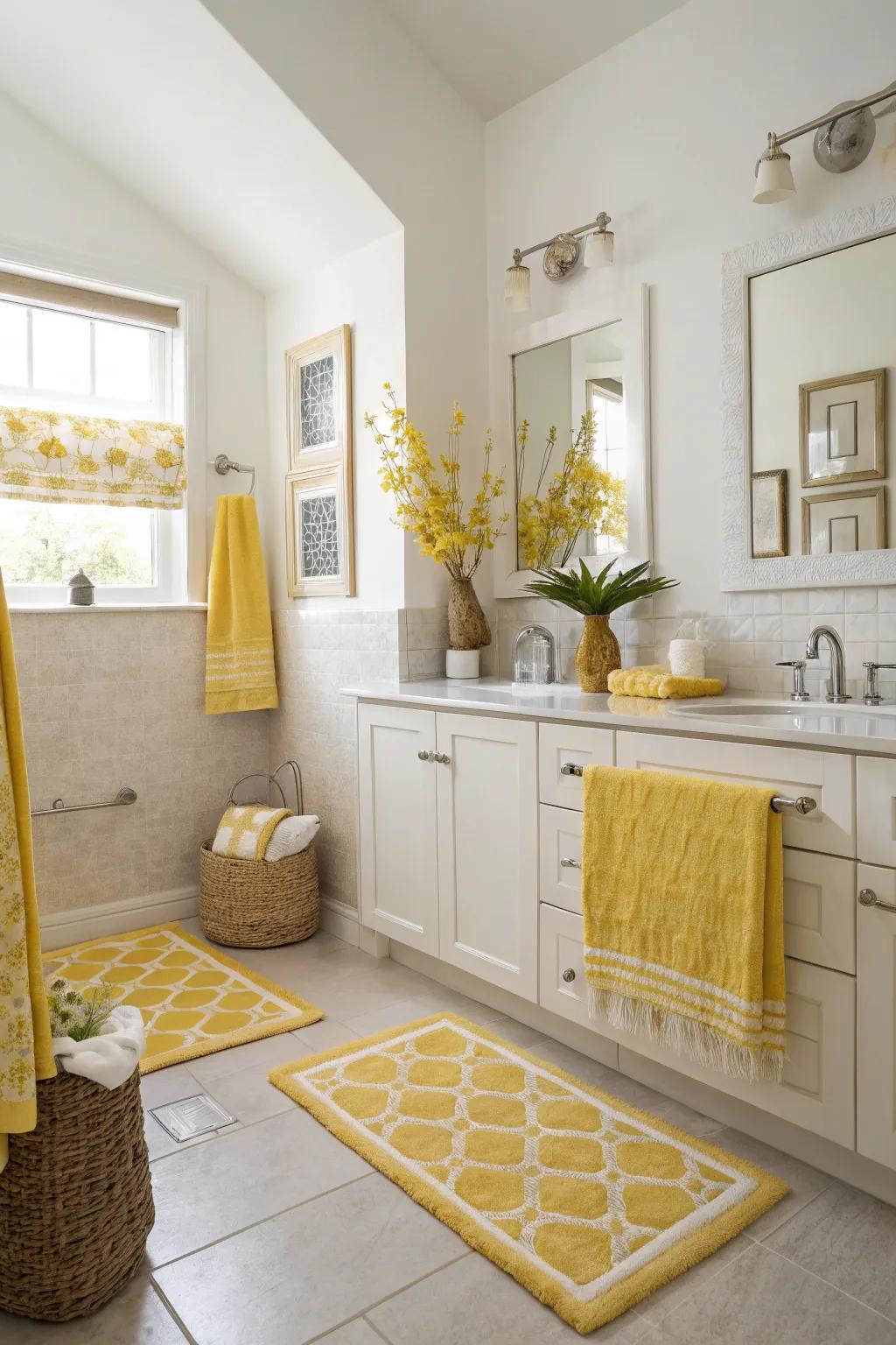 Yellow accents add a touch of sunshine and warmth.