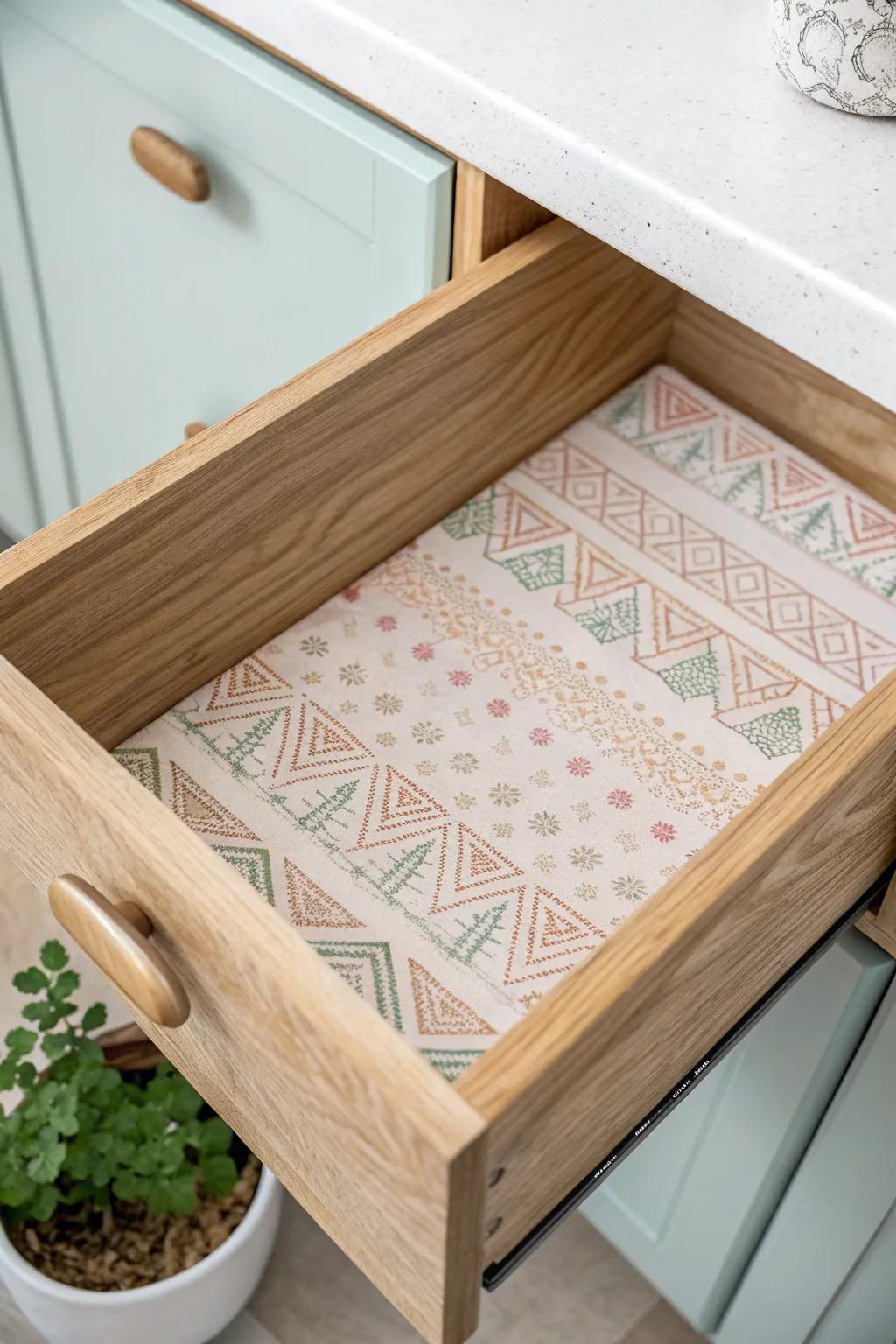 Elevate your bathroom aesthetics with simple yet stylish contact paper lining for drawers. A perfect blend of Scandinavian minimalism and boho charm.