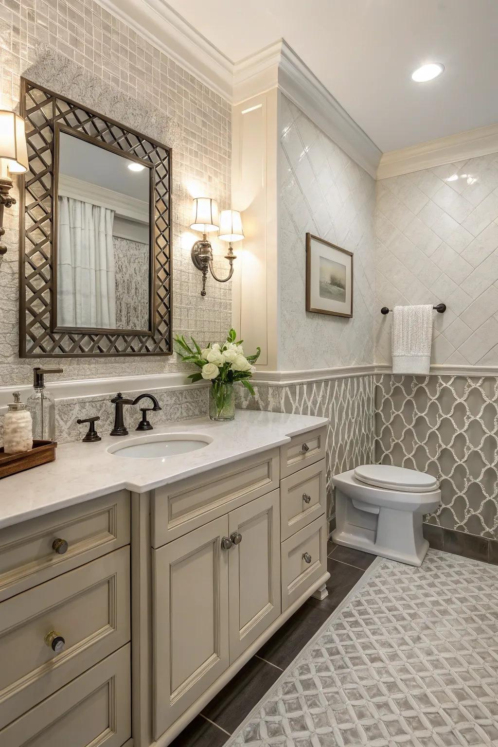 Vary tile heights for architectural interest in your bathroom.