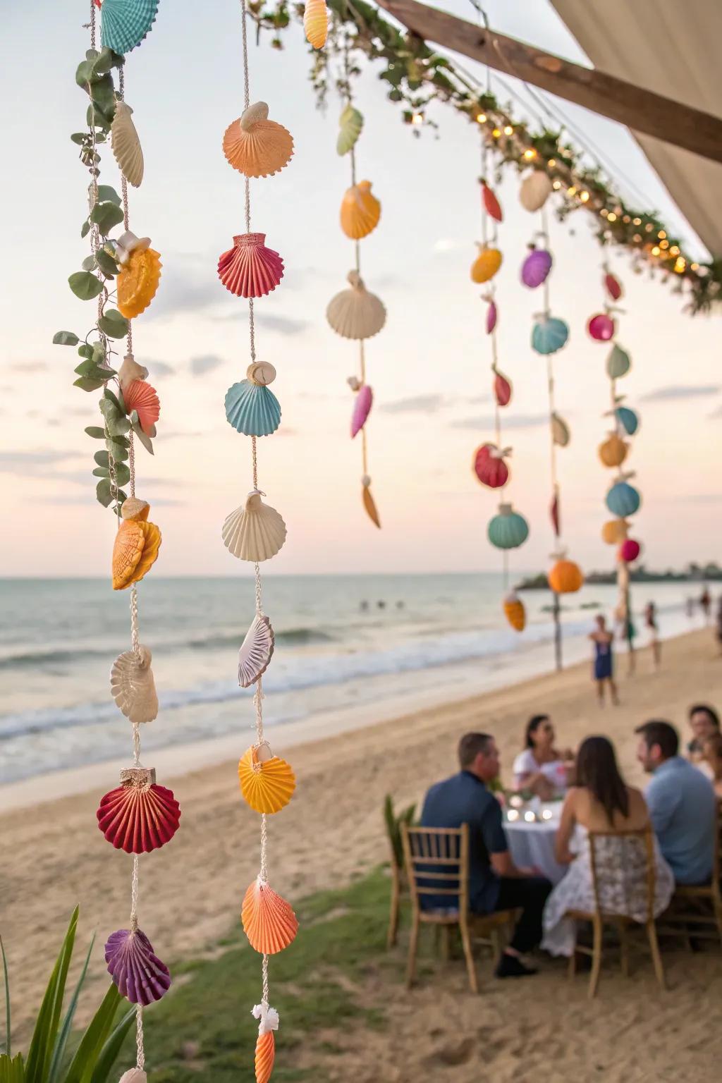 A delicate seashell garland adding a coastal touch.