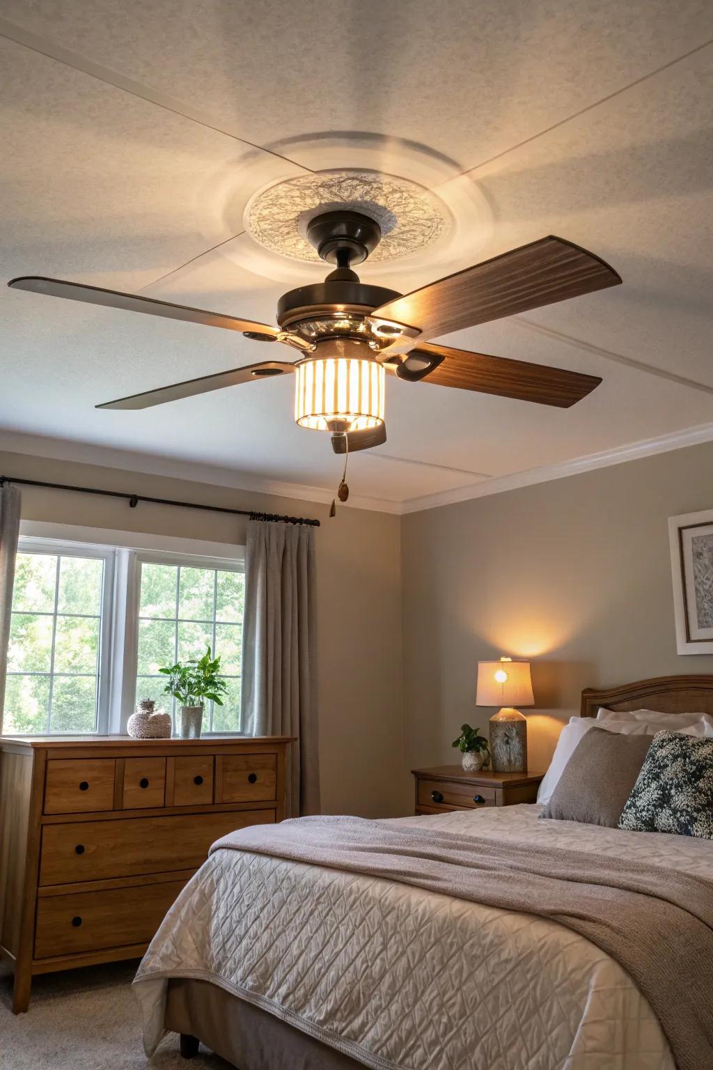 Ceiling fans with lights provide a practical and stylish solution.