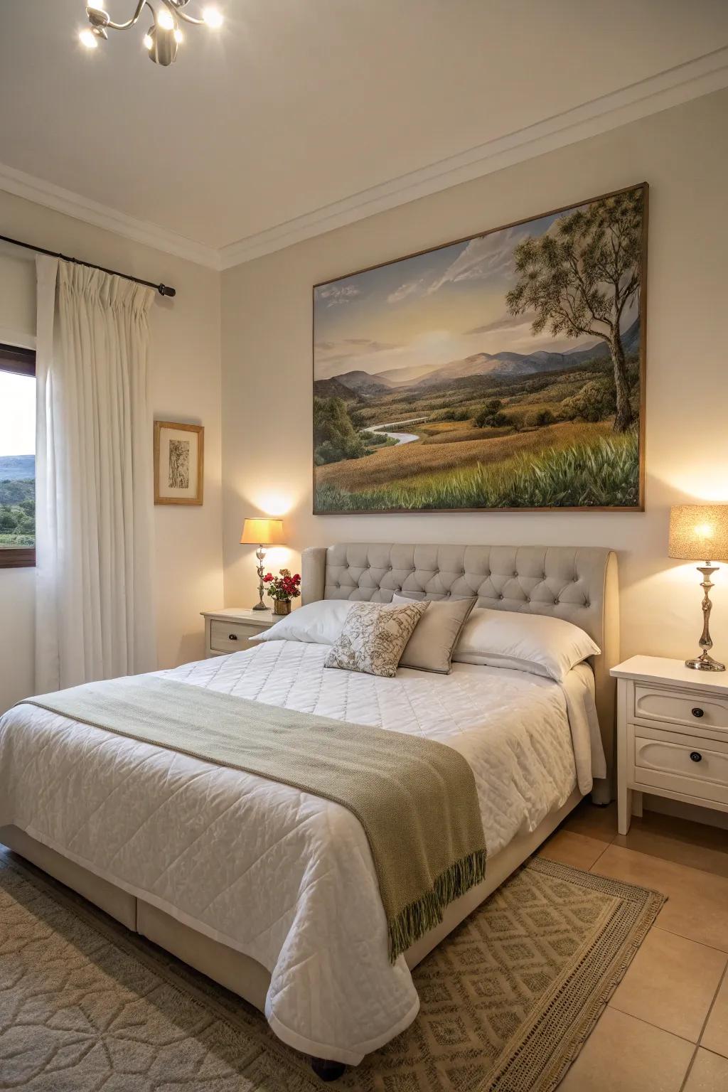 Nature-inspired art offers a peaceful retreat in your bedroom.