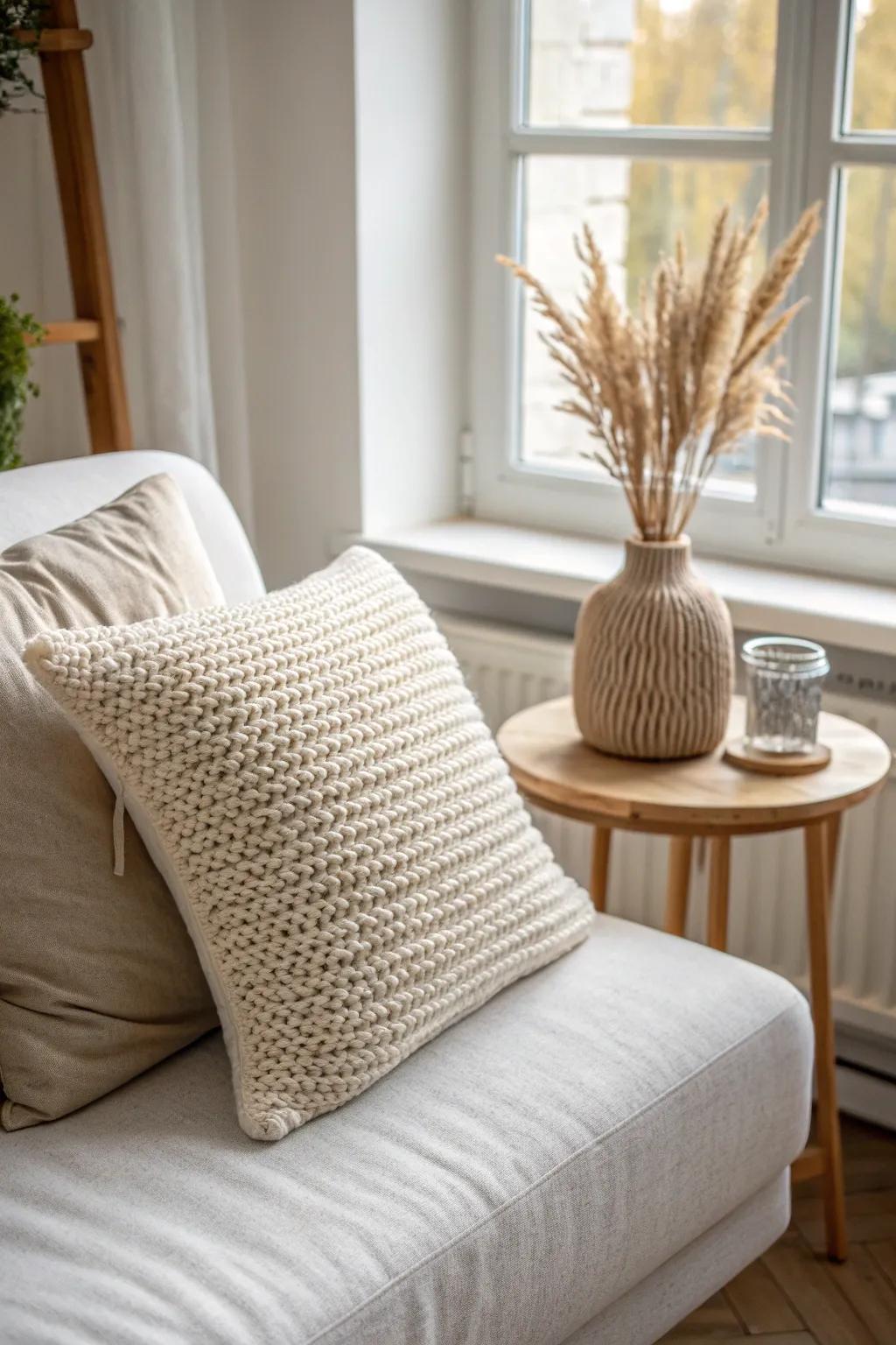 Add a touch of handmade elegance to your space with this garter stitch pillow cover.