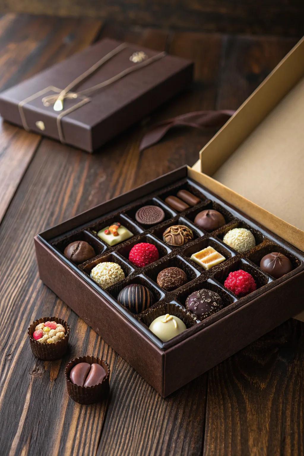 An artisanal chocolate box, perfect for satisfying any sweet craving.