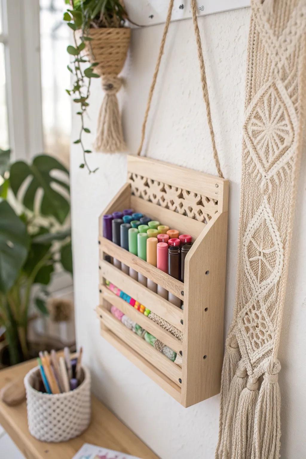 Transform your wall into a vibrant art display with this chic marker organizer. Embrace simplicity and natural beauty!