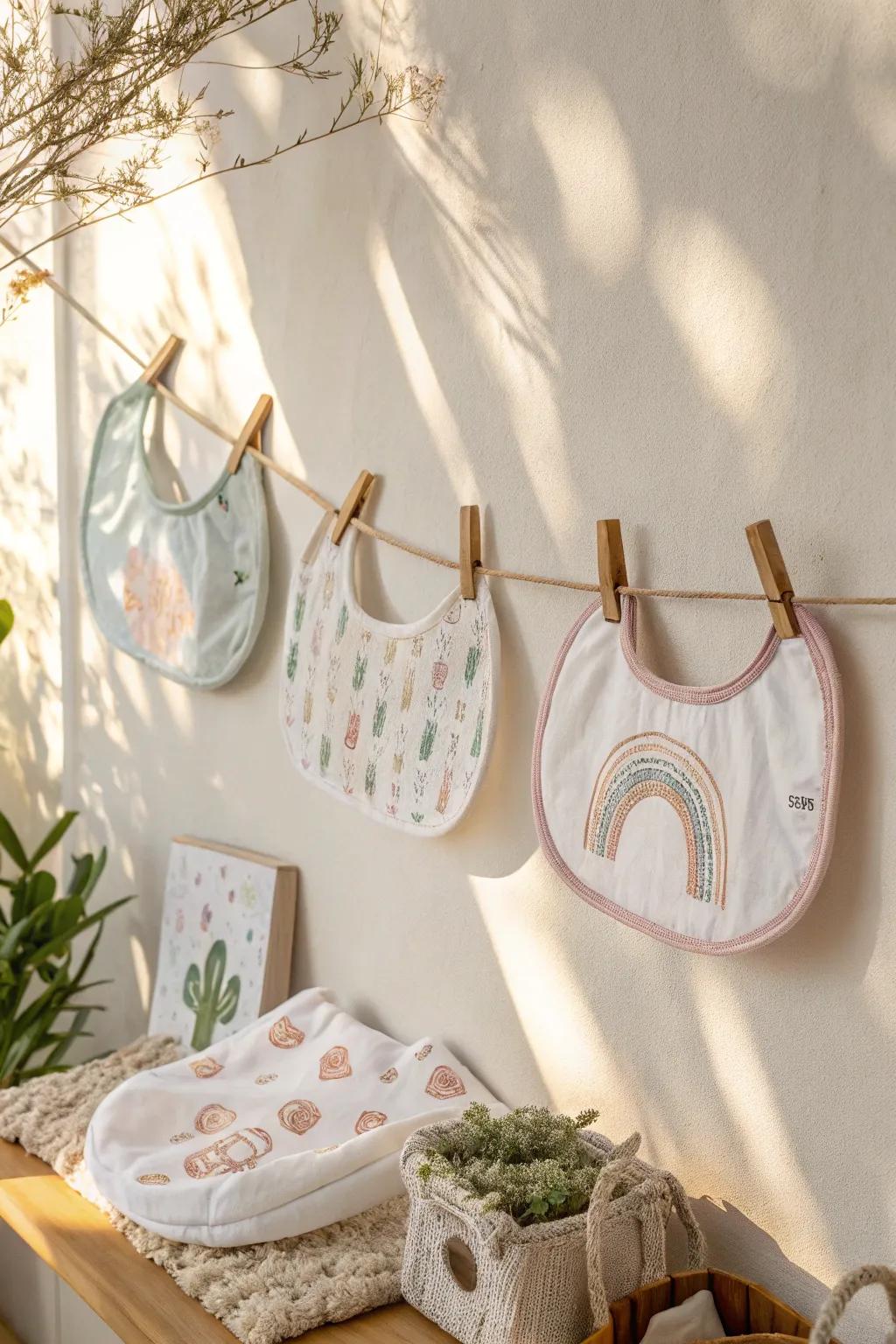 Crafted with love: A charming bib display that adds warmth and style to your space.