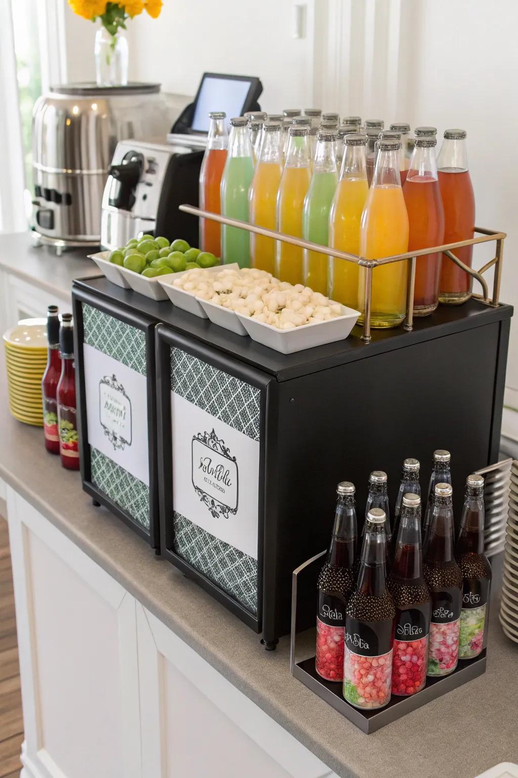 A chic drink station that offers a personal touch with signature drinks.