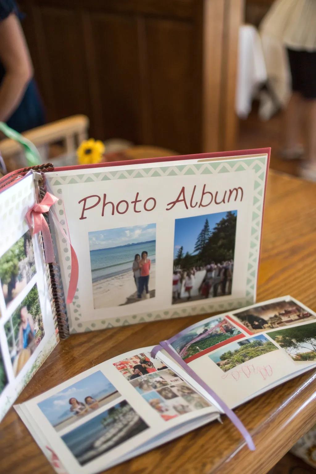 A customized photo album is a heartfelt way to reminisce over shared memories.