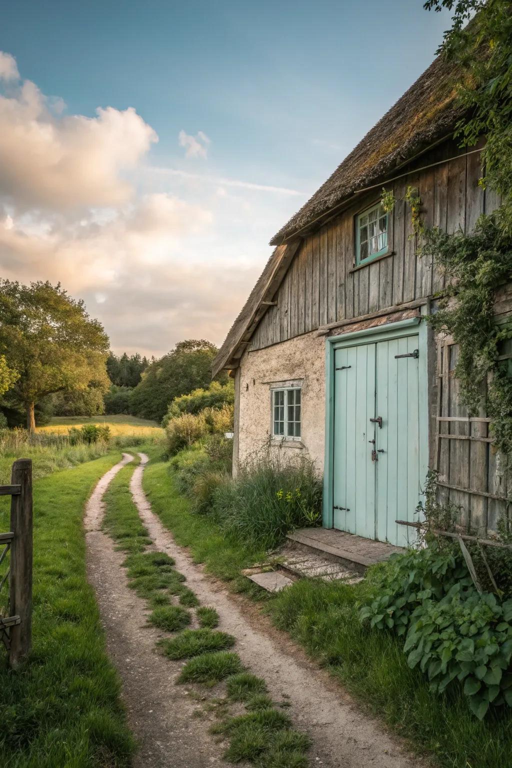 Pale aqua doors refresh old farmhouses with subtle charm.