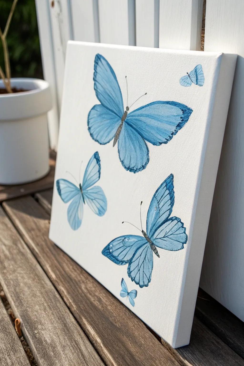 Capture the whimsy: Blue butterflies in flight, a serene touch of nature's beauty.