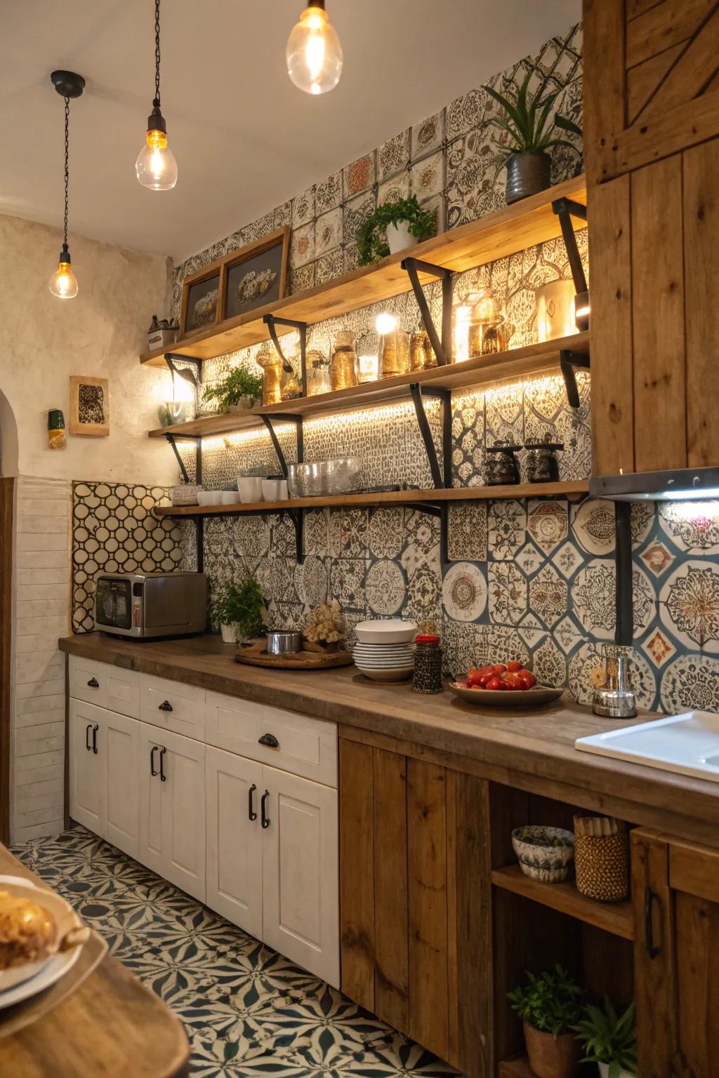 Vintage tile patterns infuse this kitchen with nostalgic charm.