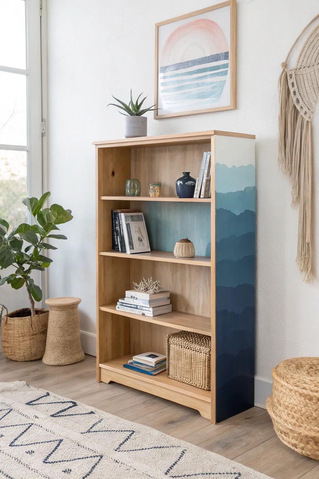 Transform your space with a stunning ombre bookshelf that seamlessly blends modern aesthetics with natural beauty.