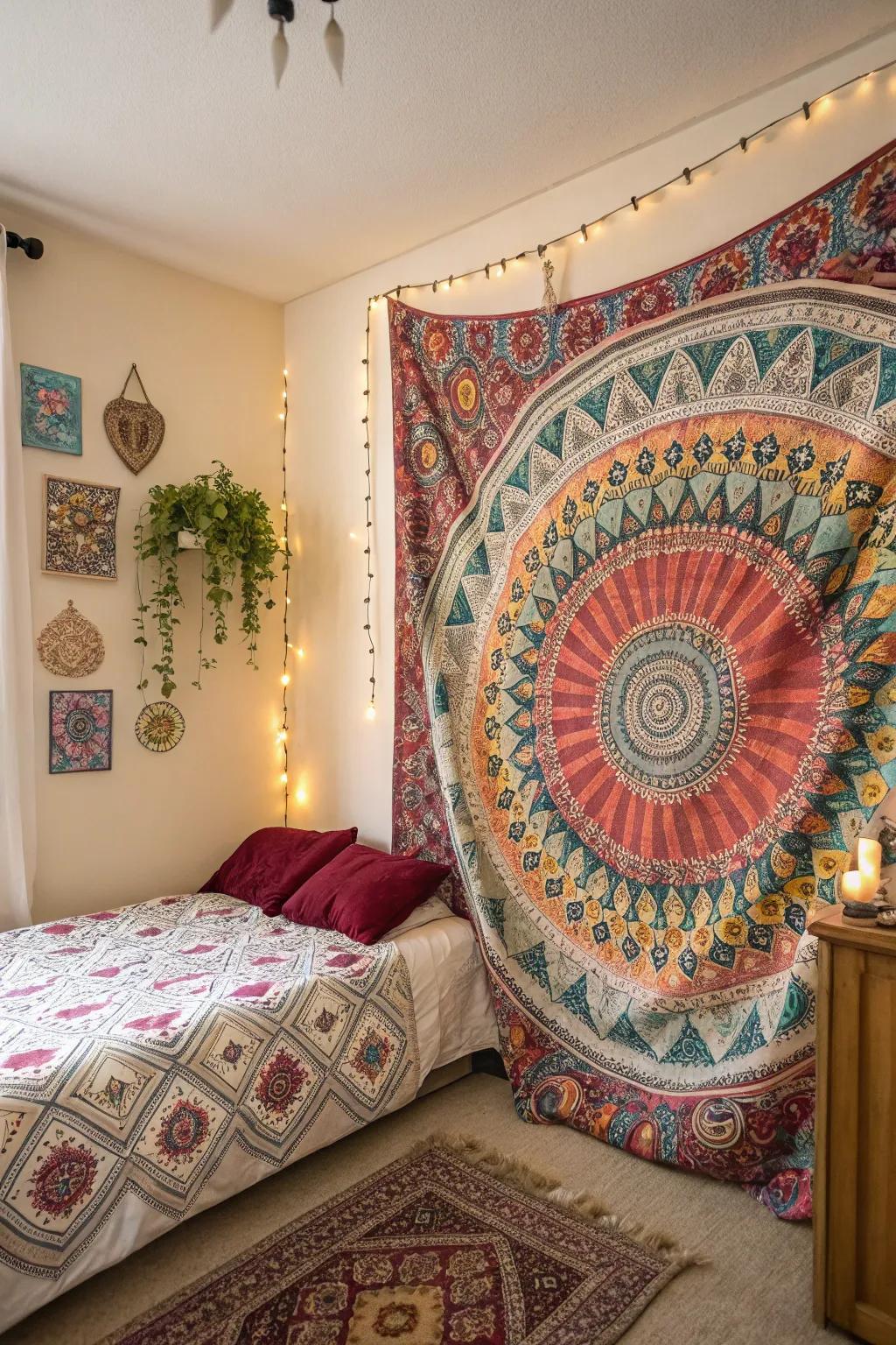 Tapestries add bohemian charm and texture to your boudoir.