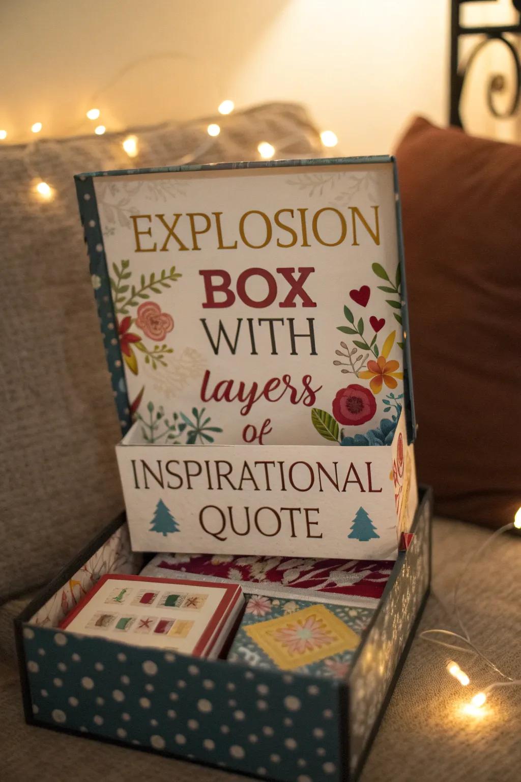 An explosion box with layers of inspirational quotes.